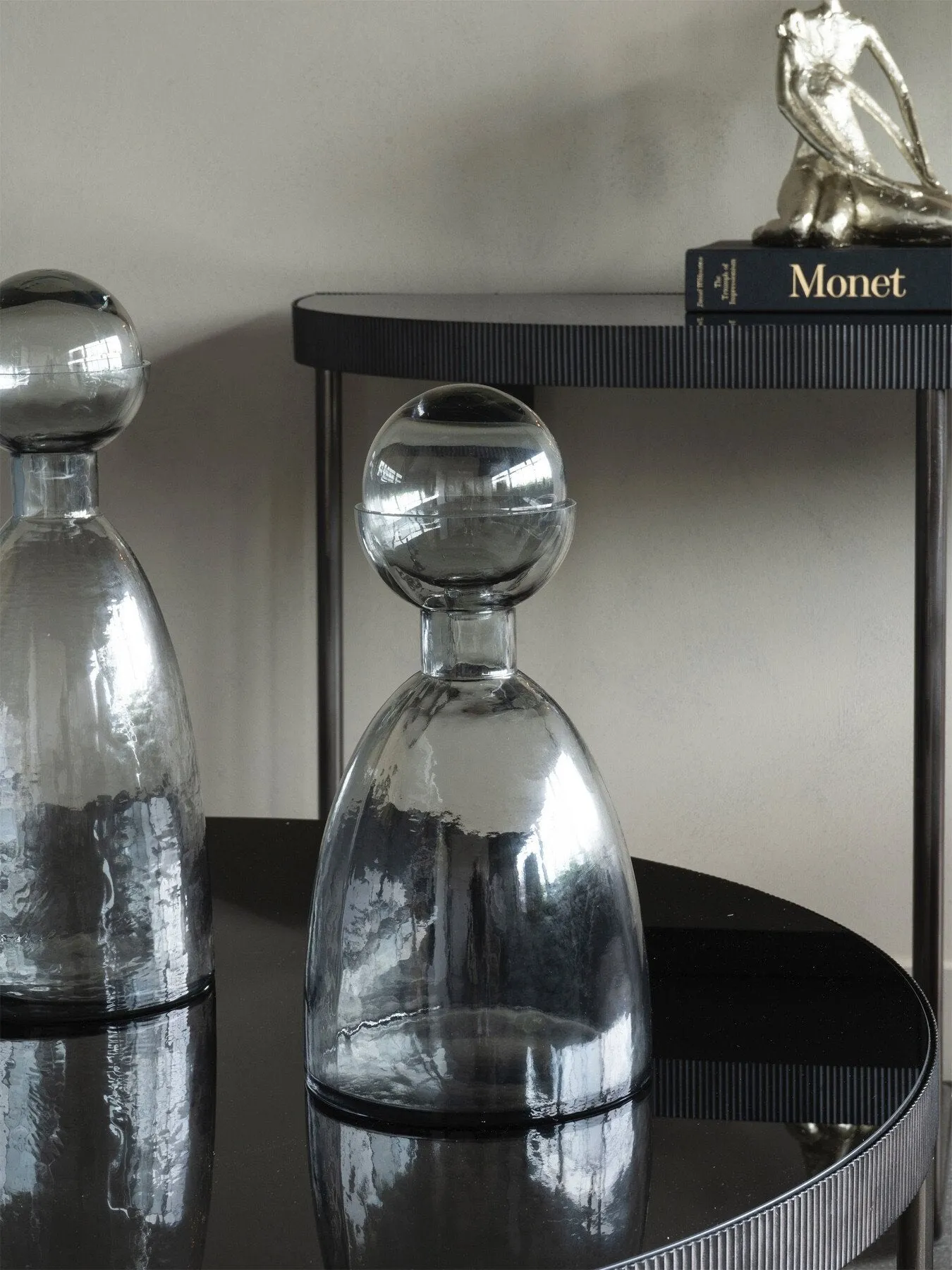 Bottle Vase Smoked Finish - Grey, Glass