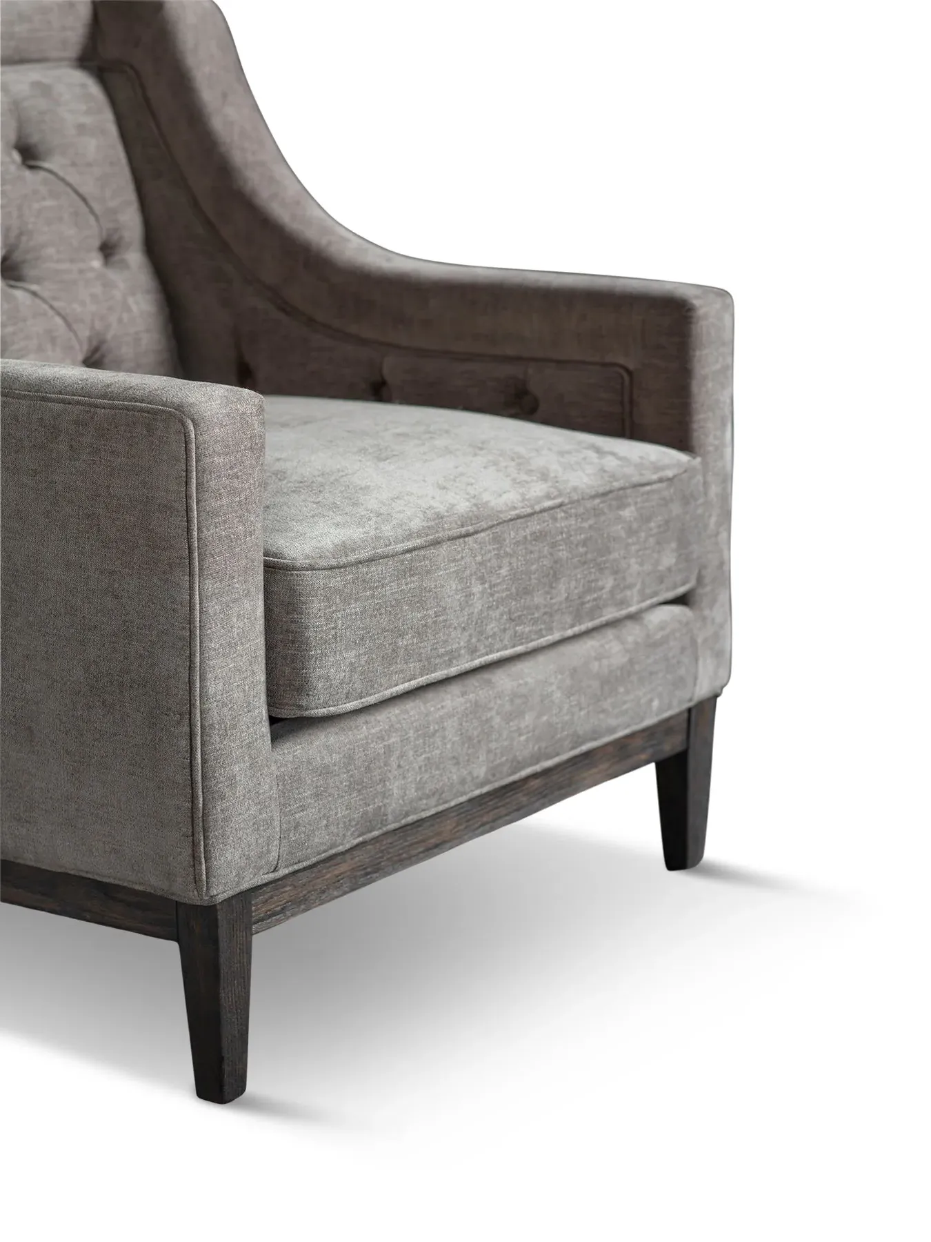 Buttoned Armchair with Piped Accents - Grey, Fabric