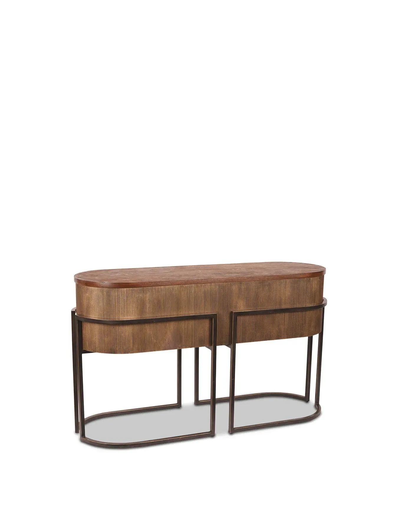 Console Table Corrugated Base - Gold, Oak Wood image