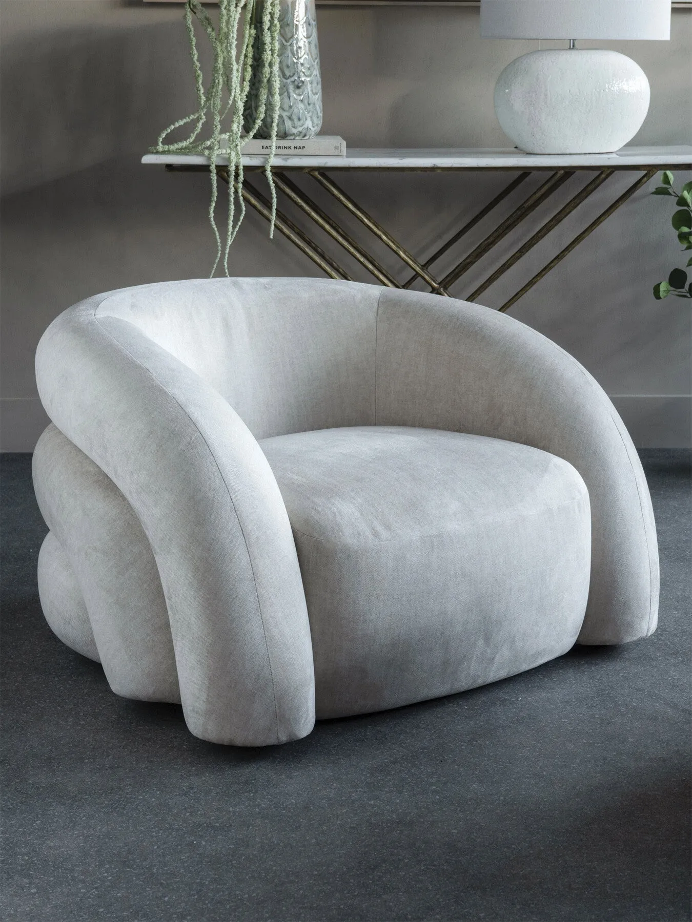 Curved Snug Chair Upholstered - Cream