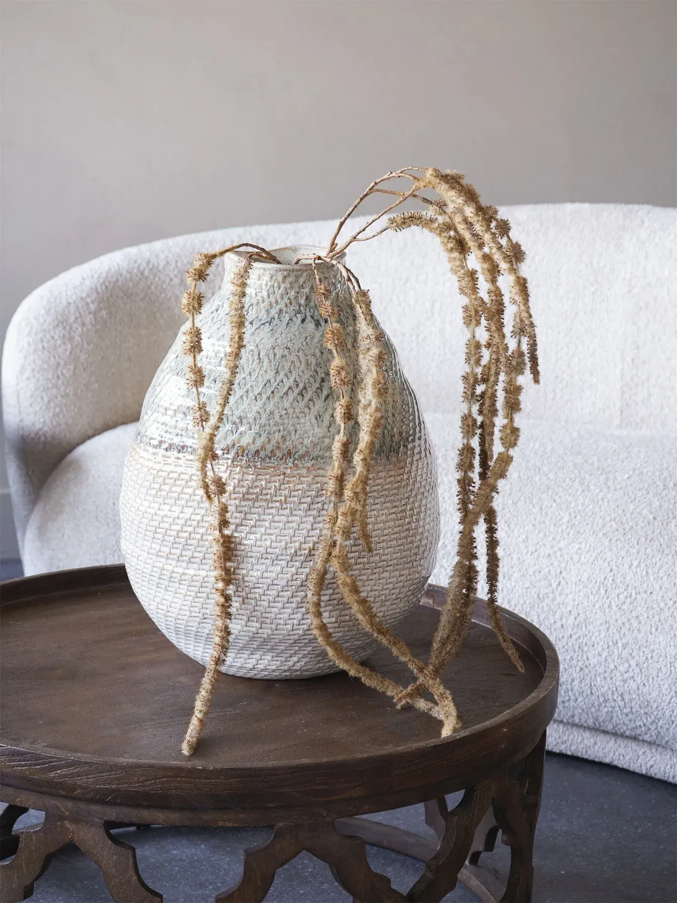 Extra Large Ceramic Vase - White Taupe, Woven