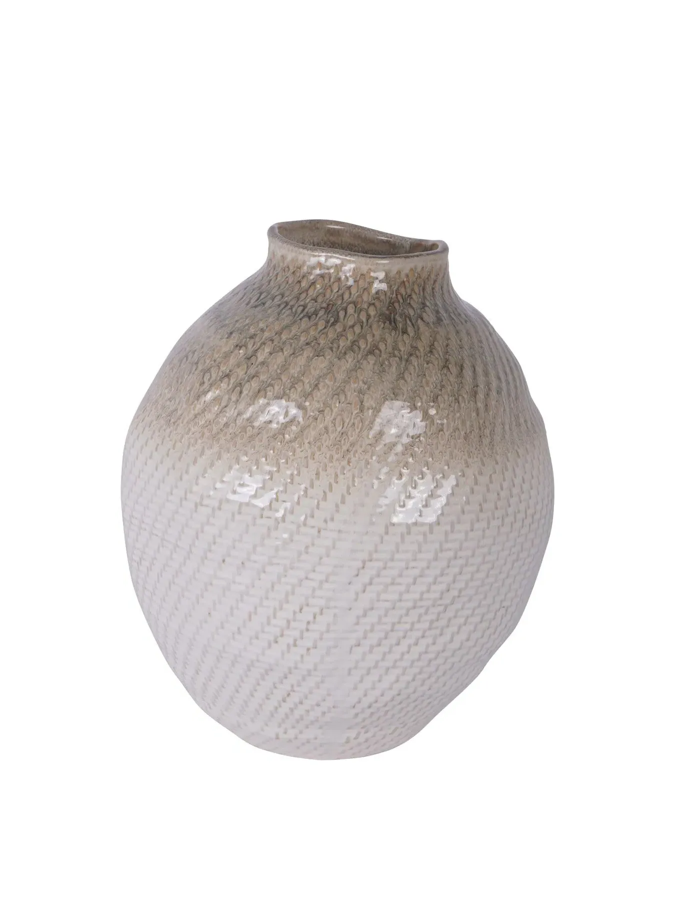 Extra Large Ceramic Vase - White Taupe, Woven