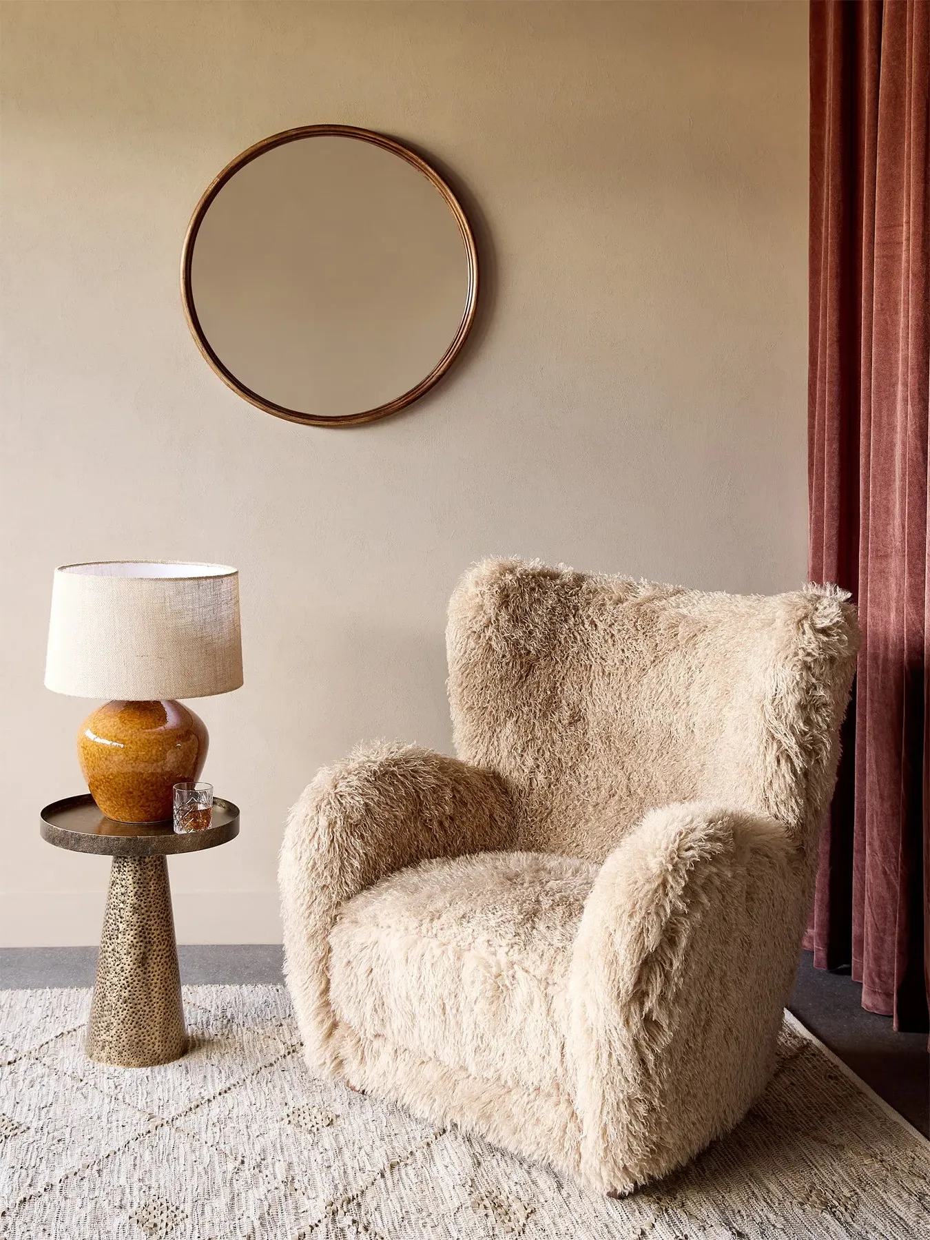 Faux Sheepskin Armchair - Dark Coffee, Fabric