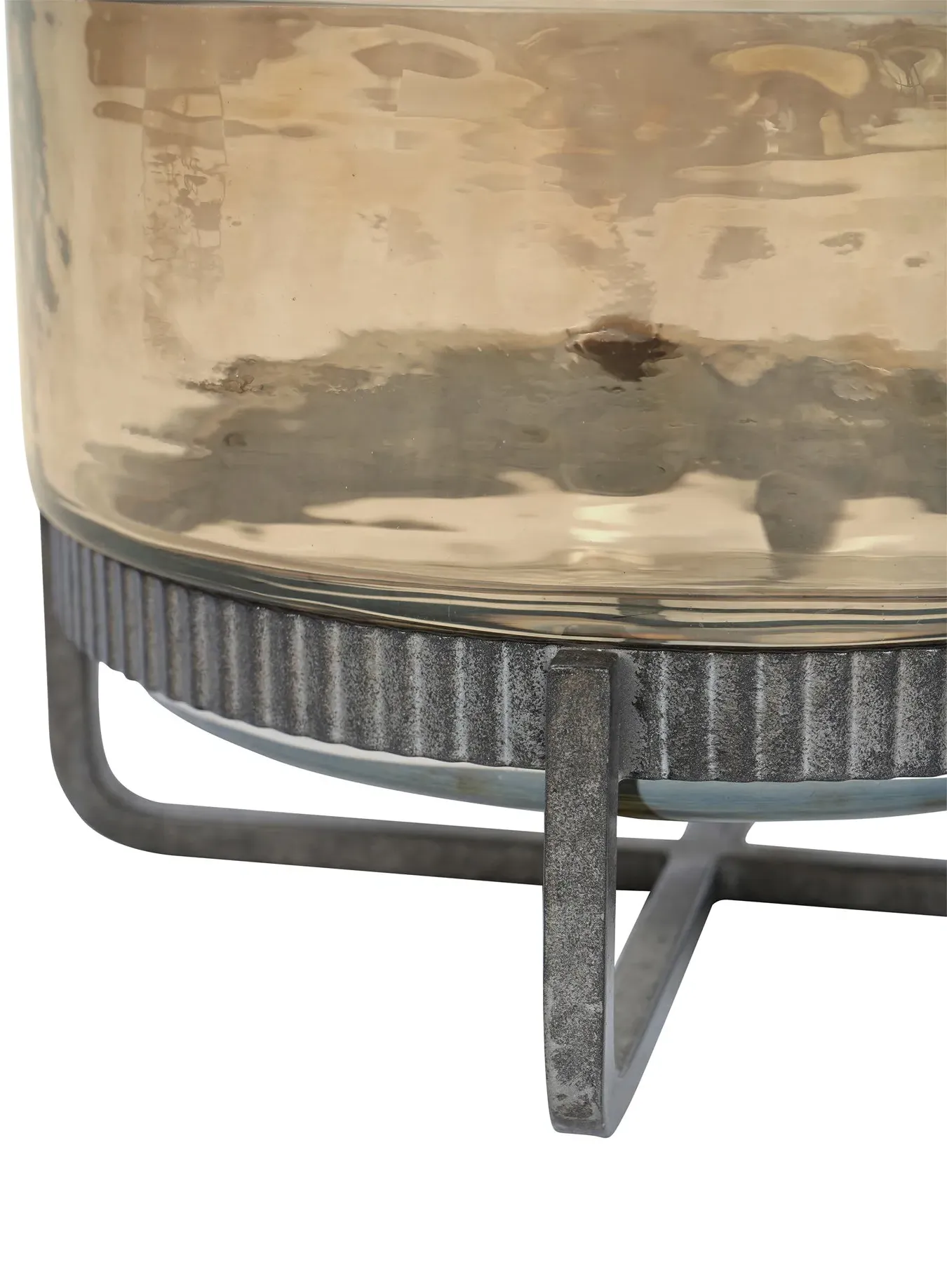 Glass Bowl On Stand - Copper Brown, Oak Wood