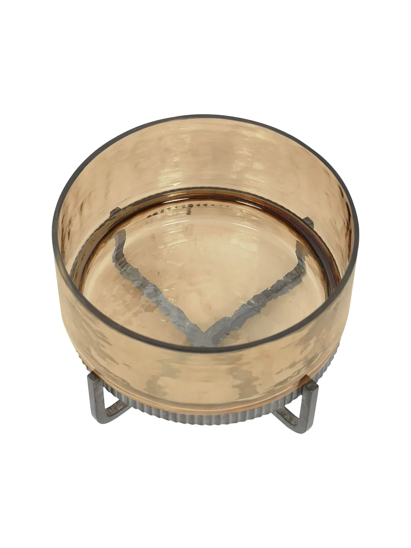 Glass Bowl On Stand - Copper Brown, Oak Wood