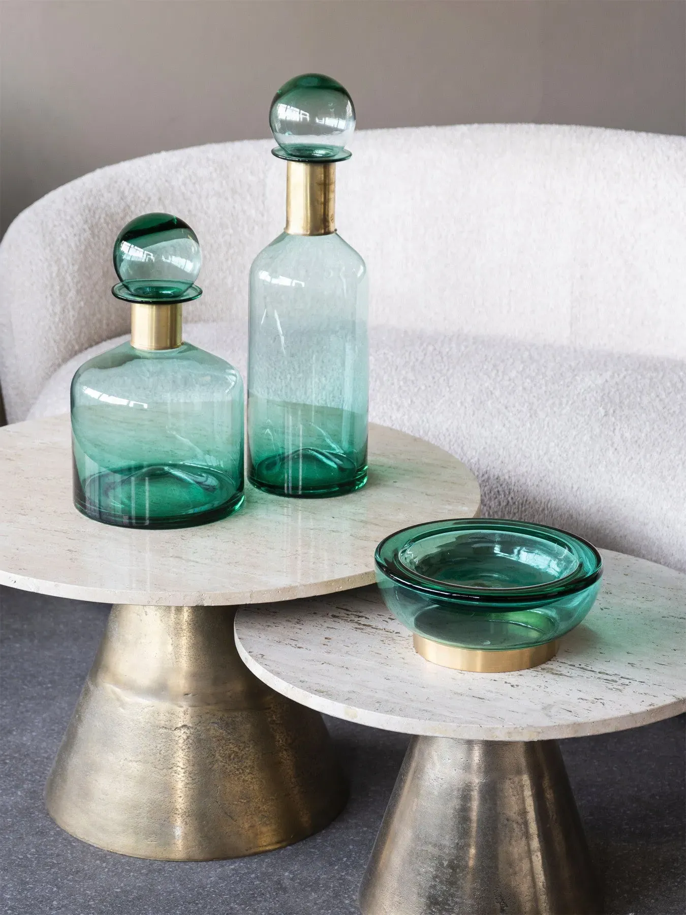 Glass Bowl with Brass Detail - Teal