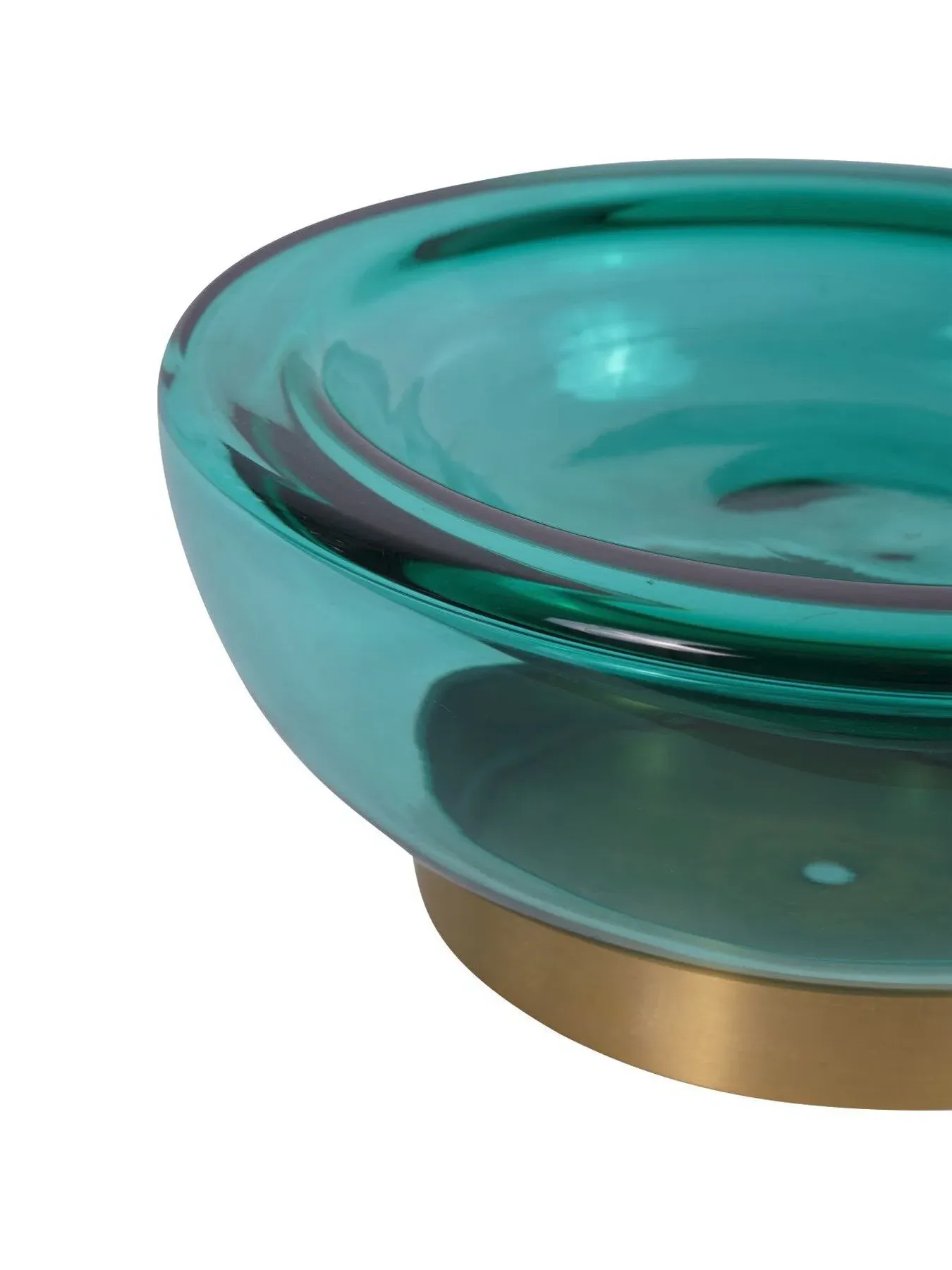 Glass Bowl with Brass Detail - Teal