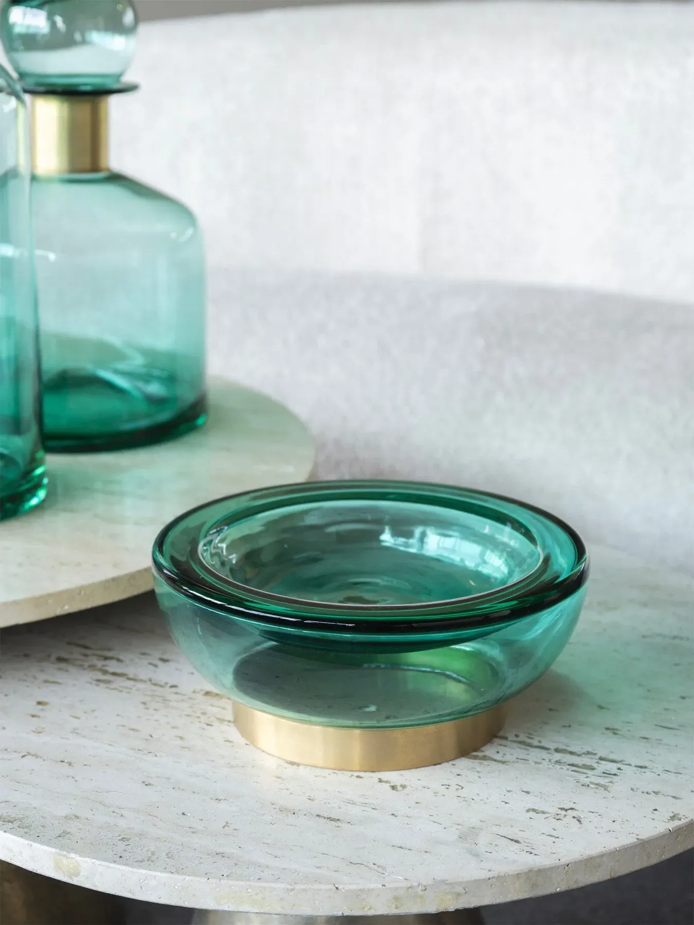 Glass Bowl with Brass Detail - Teal