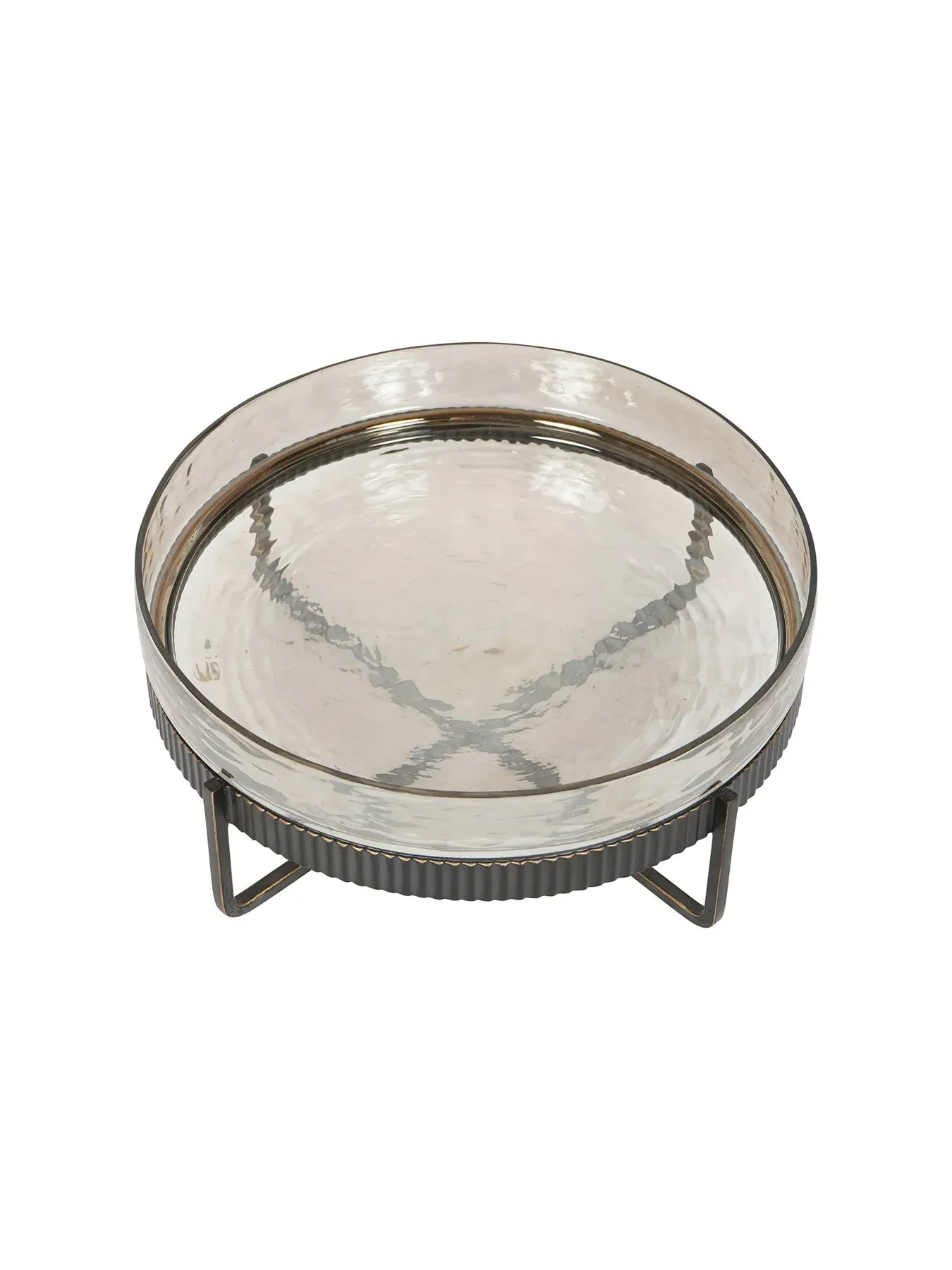 Glass Platter with Stand - Brown, Oak Wood