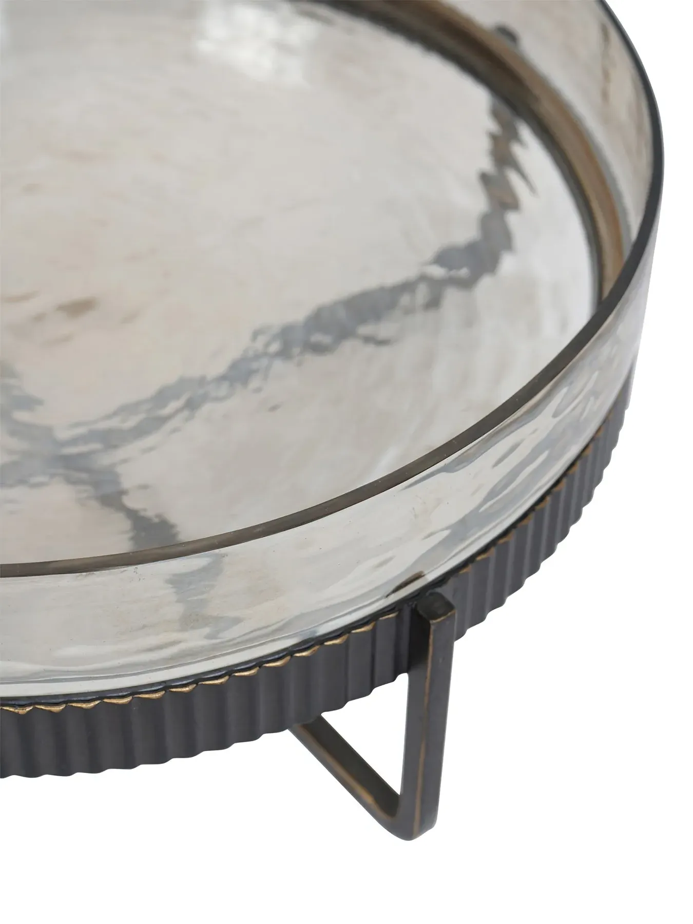 Glass Platter with Stand - Brown, Oak Wood