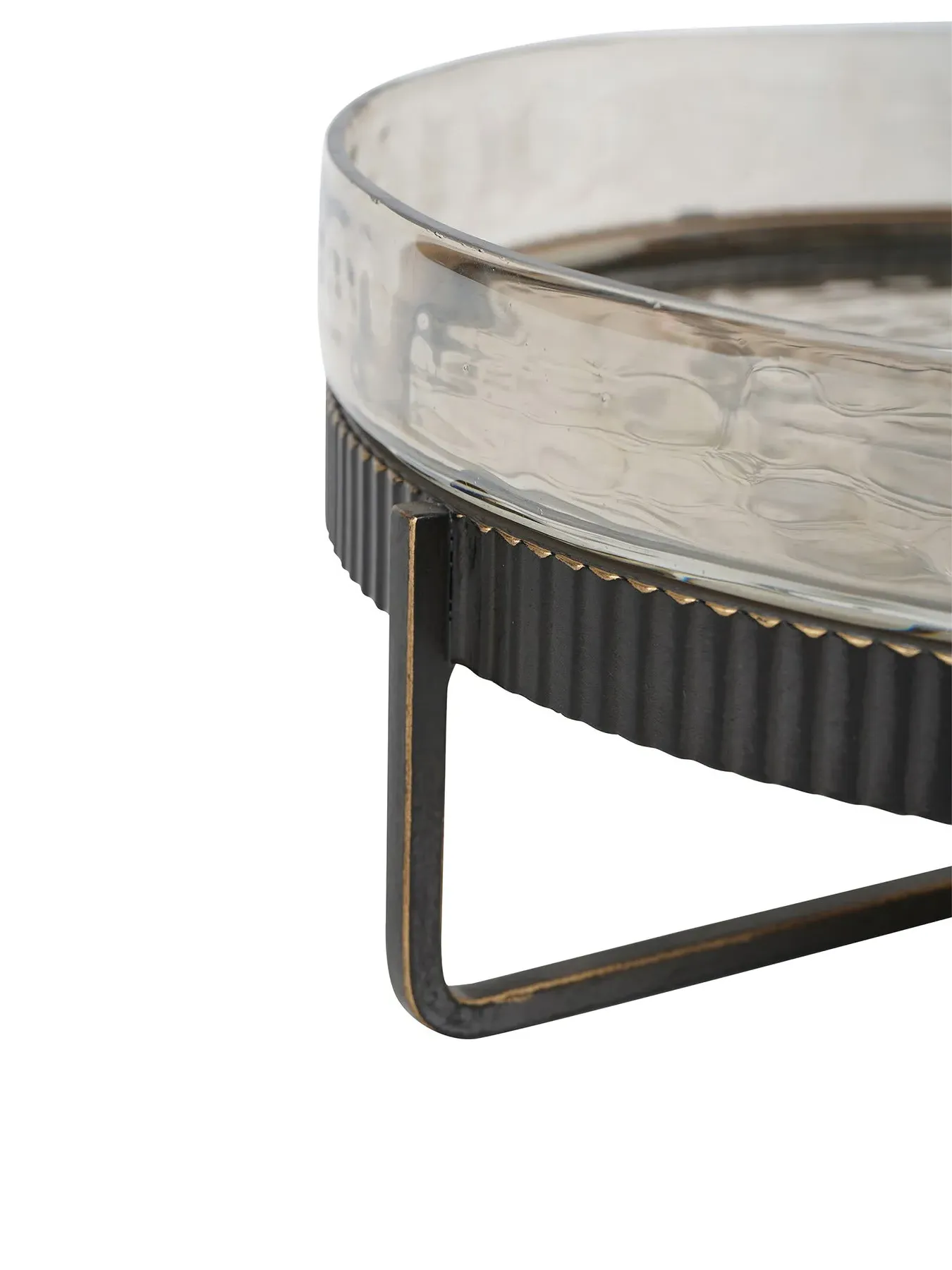 Glass Platter with Stand - Brown, Oak Wood