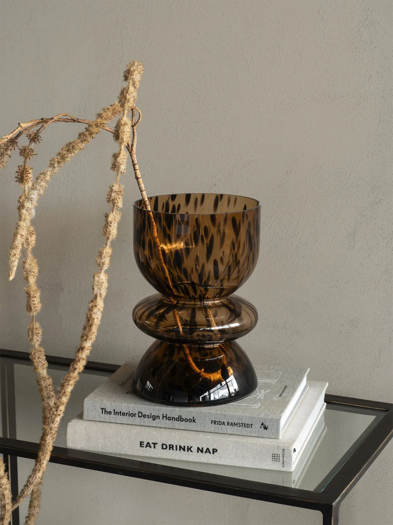 Glass Vase Candle Holder - Brown Black, Glass