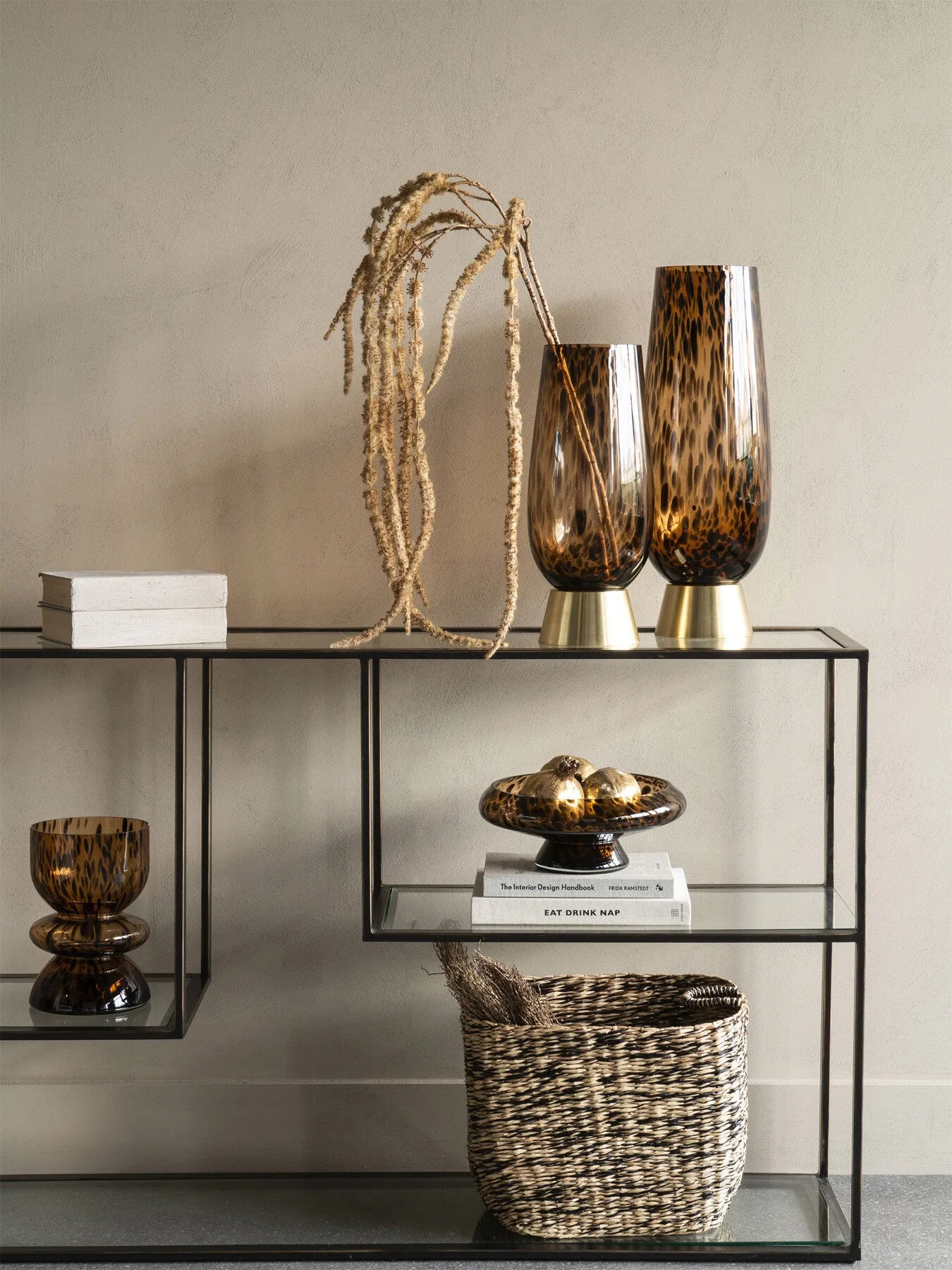 Glass Vase with Brass Base - Brown Black