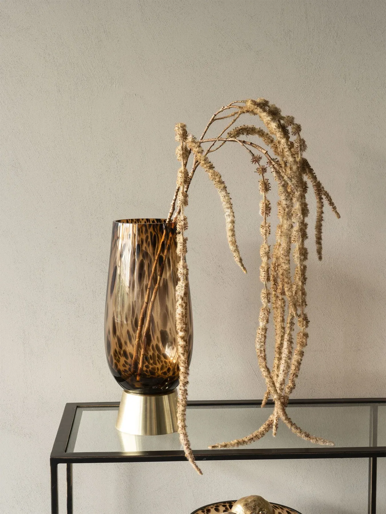 Glass Vase with Brass Base - Brown Black