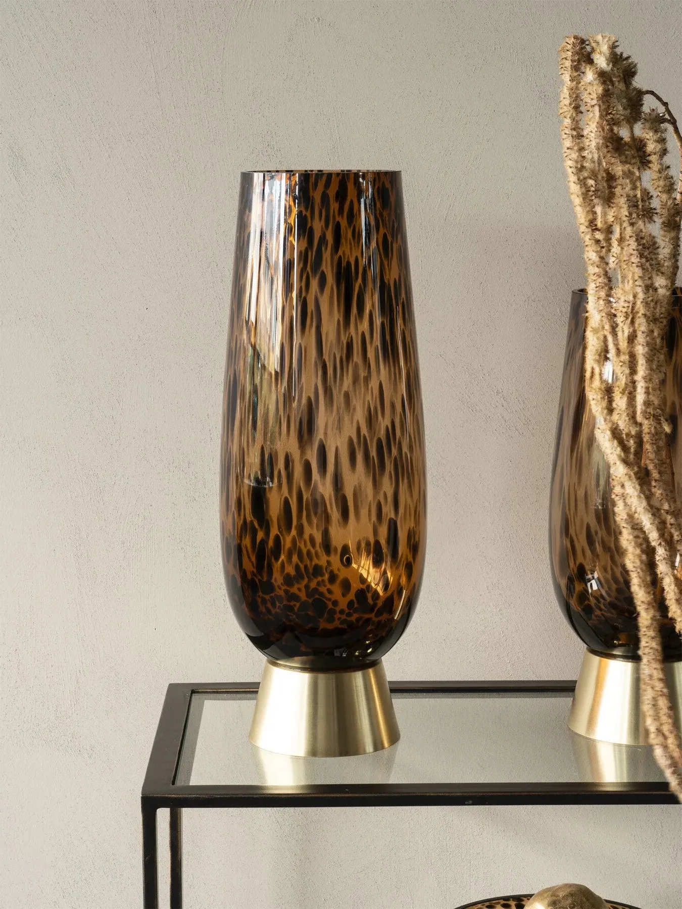 Glass Vase with Brass Base - Brown Black