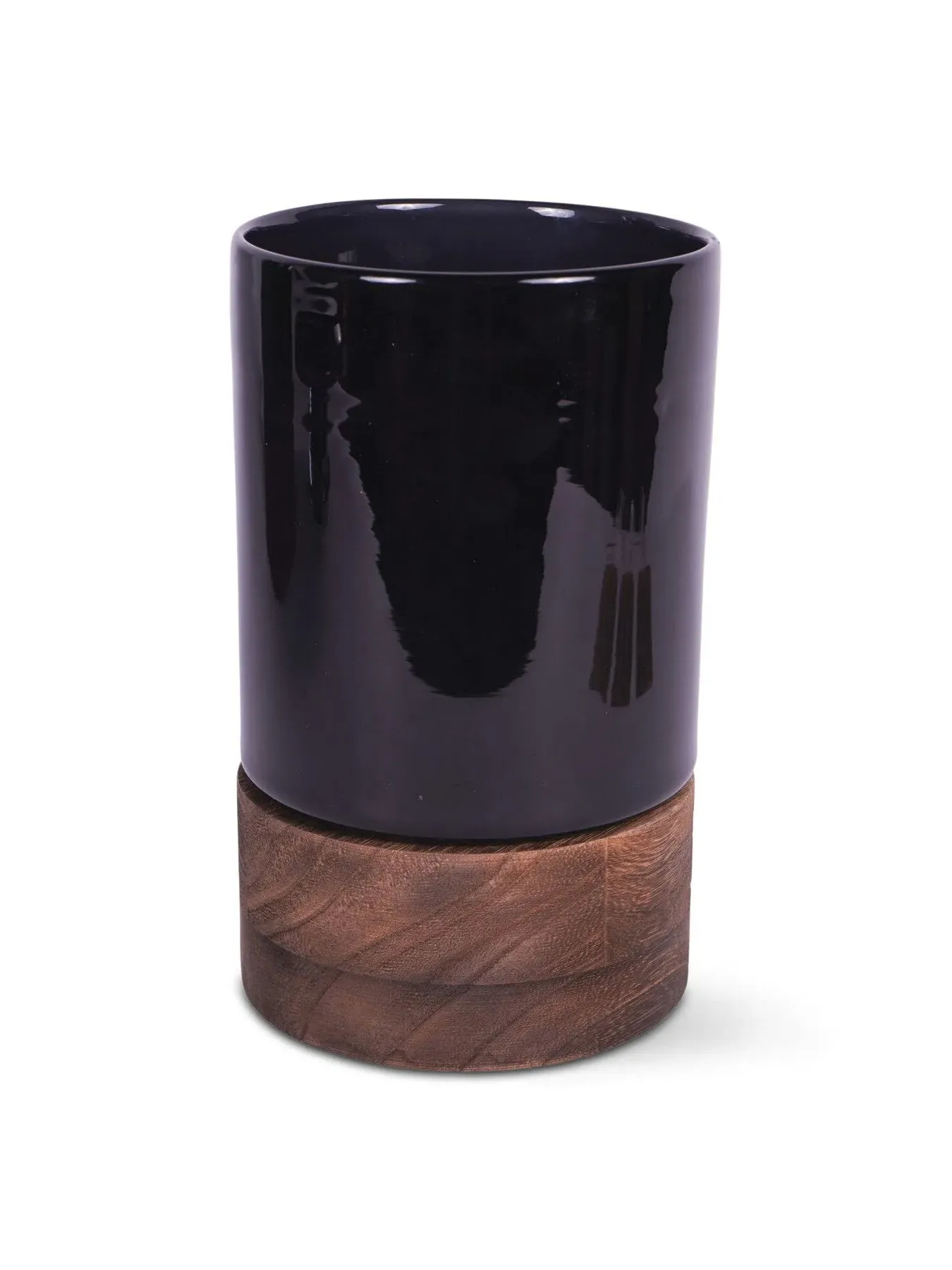 Glass Votive Vase with Wooden Base - Black image