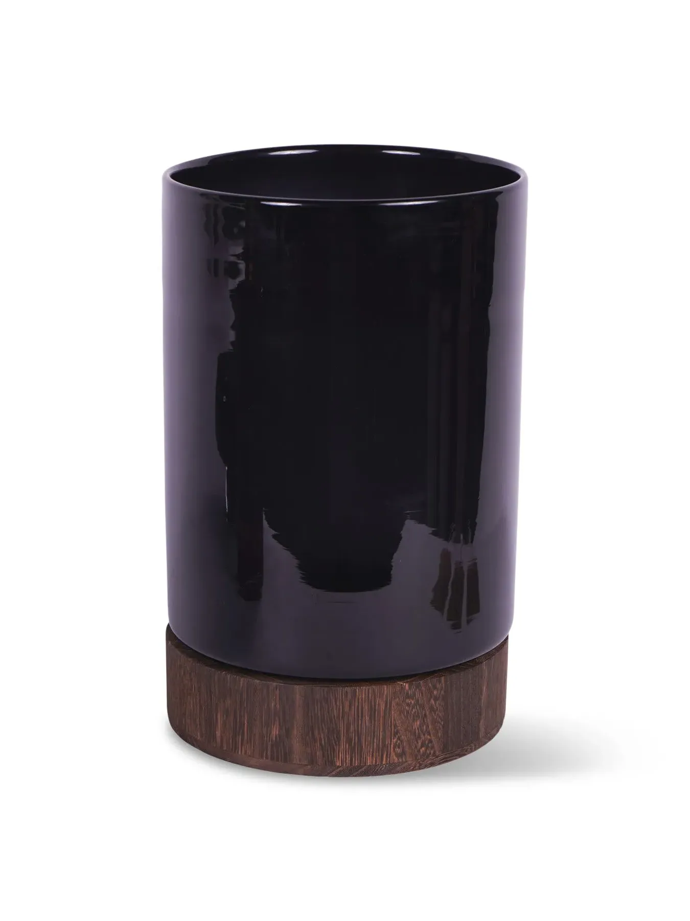 Glass Votive Vase with Wooden Base - Black image