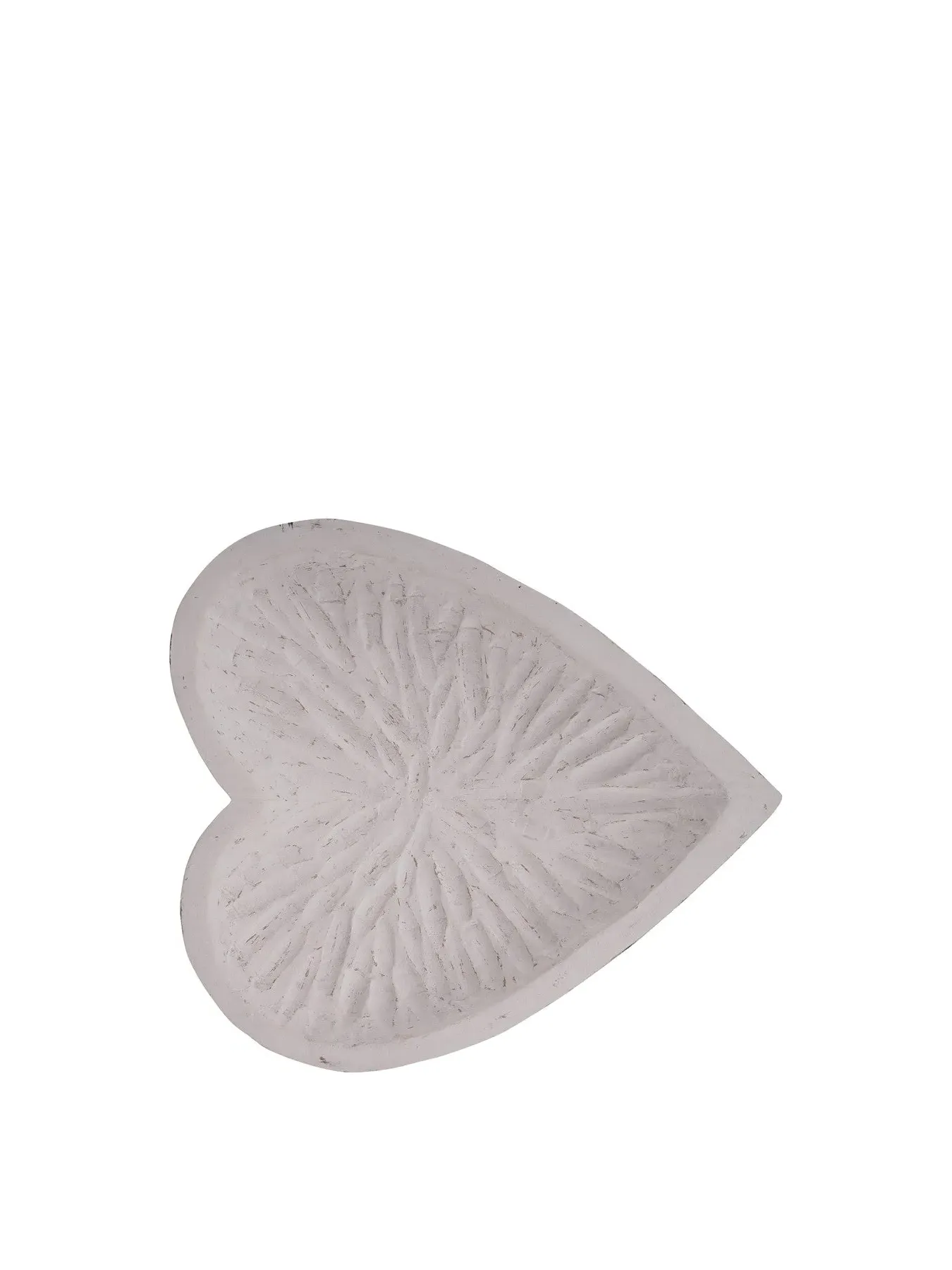 Heart-Shaped Carved Bowl - White, Wood