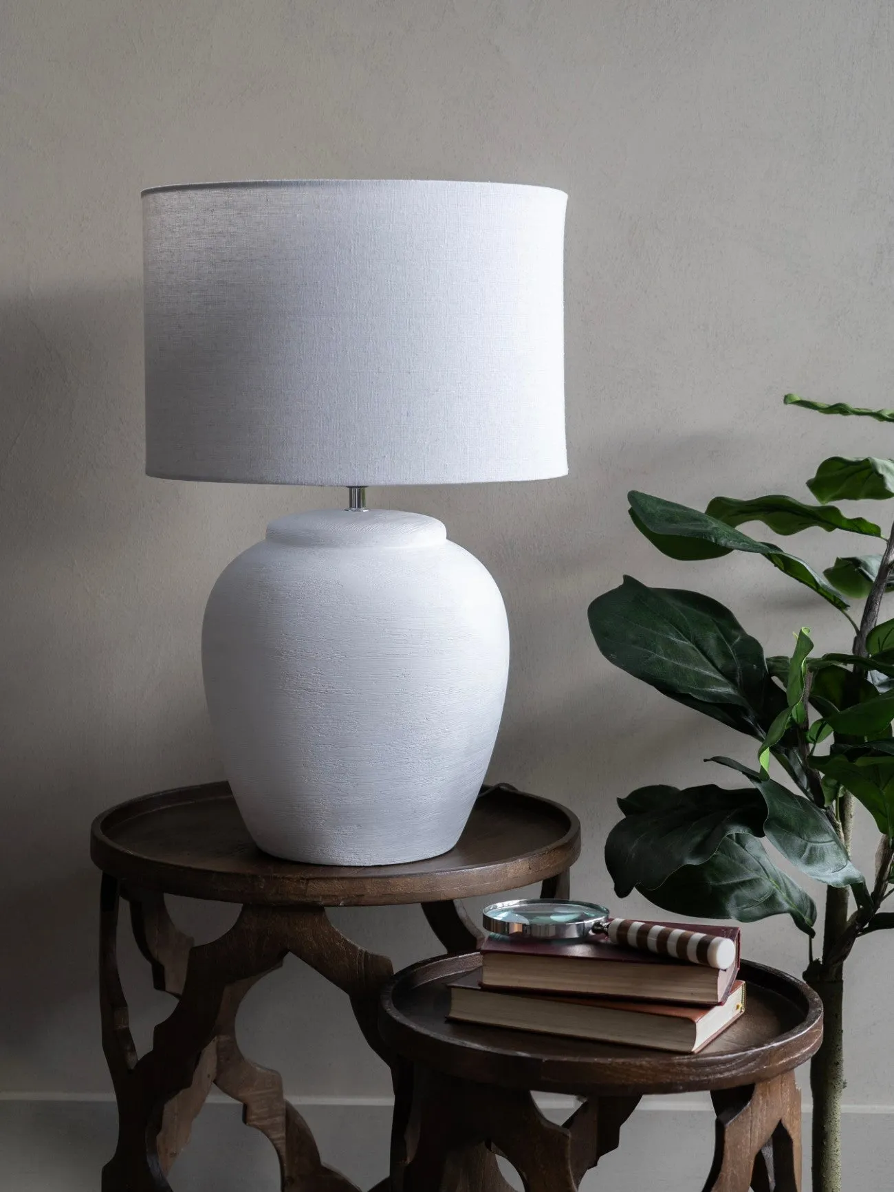 Large Table Lamp with Shade - White, Ceramic