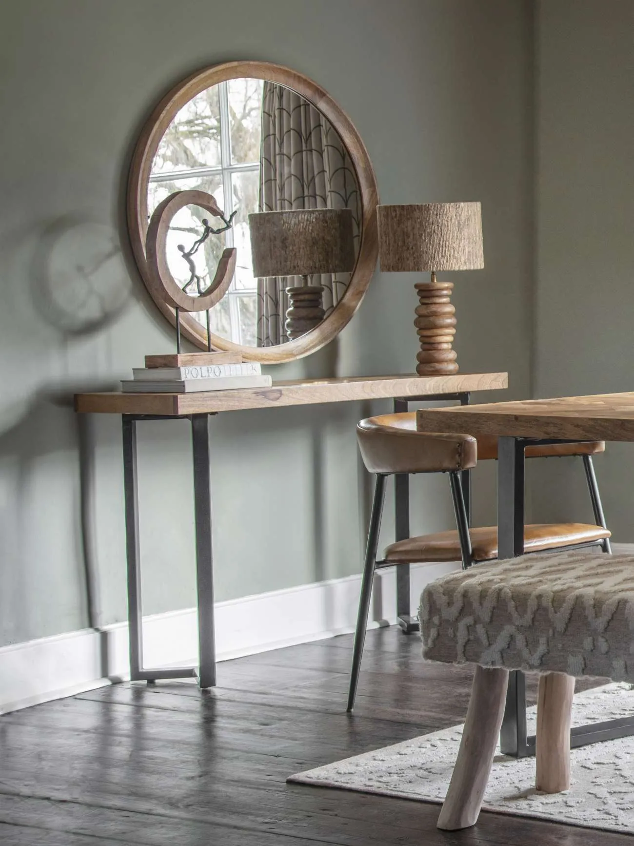 Large Table Lamp with Silk Jute Shade - Natural Wood
