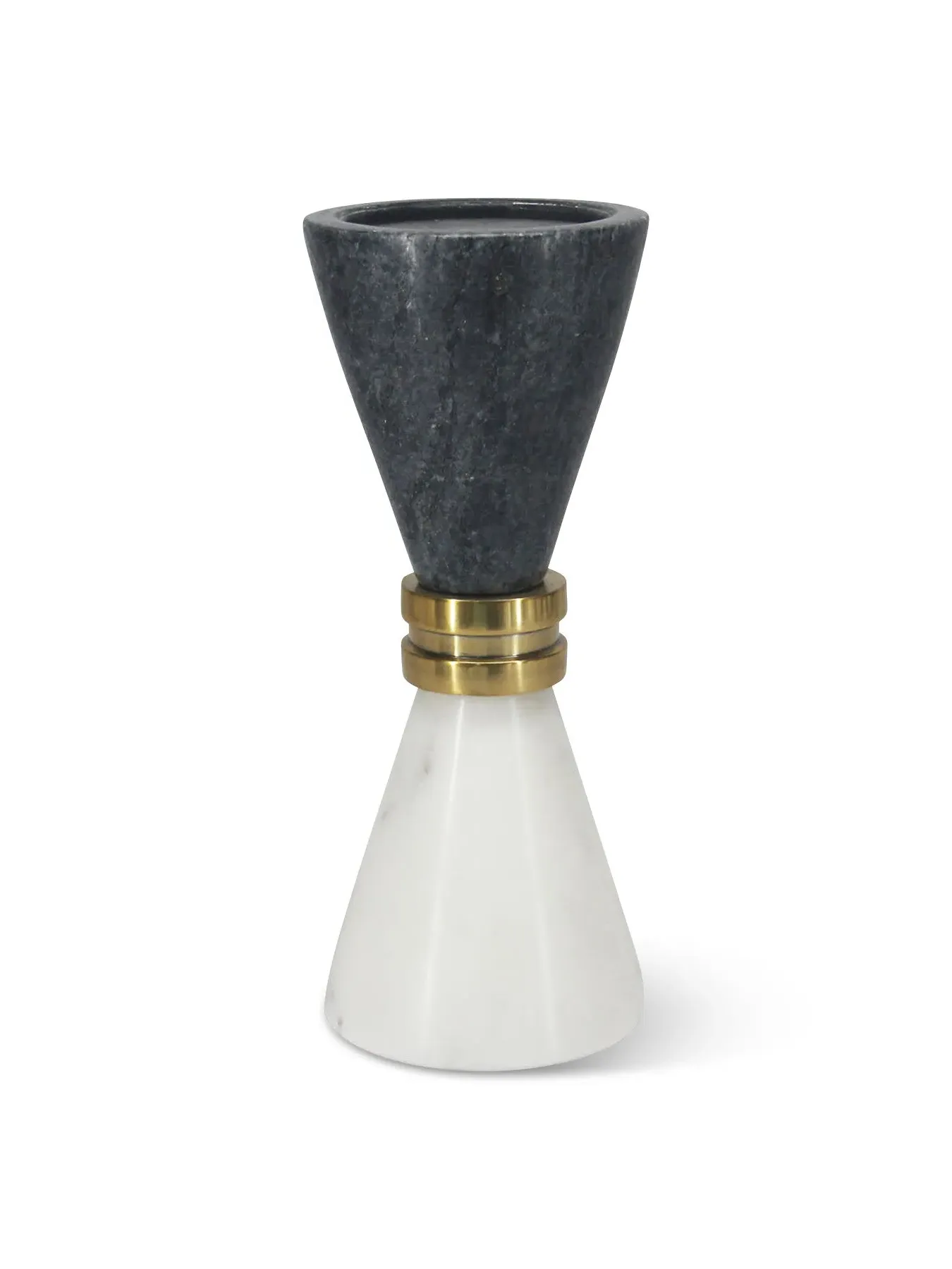 Marble Candle Holder with Brass Trim - Black, White image