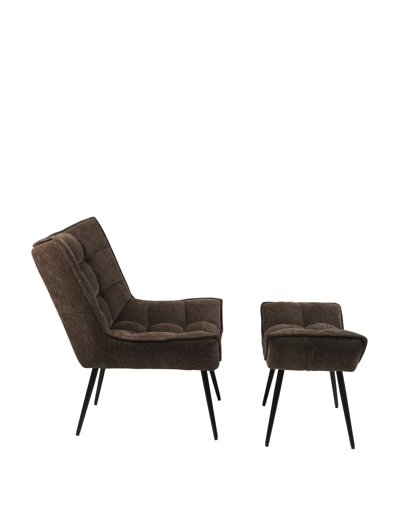 Occasional Chair with Footstool - Brown, Velvet