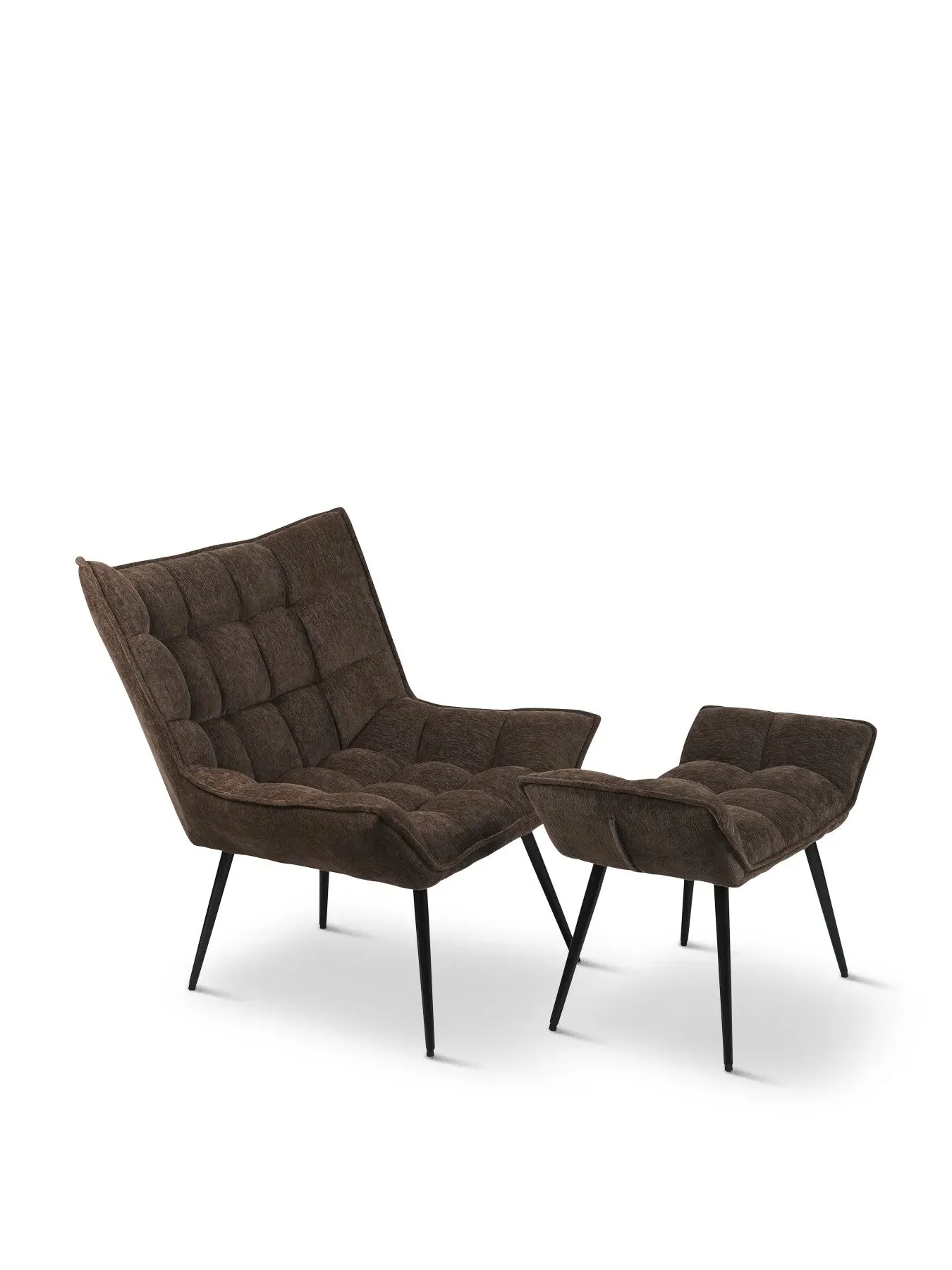 Occasional Chair with Footstool - Brown, Velvet image