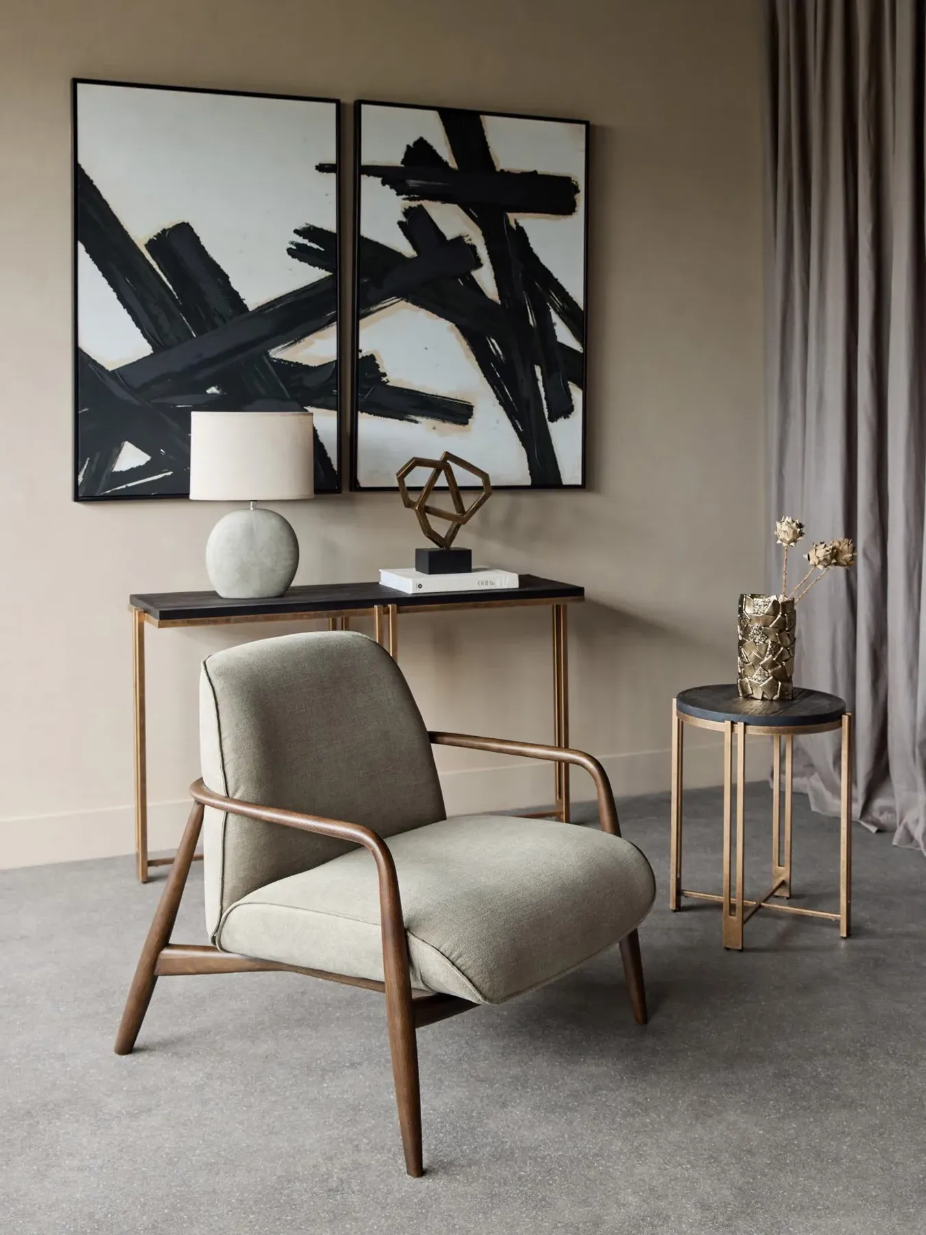 Occasional Chair with Wooden Arms - Green, Fabric