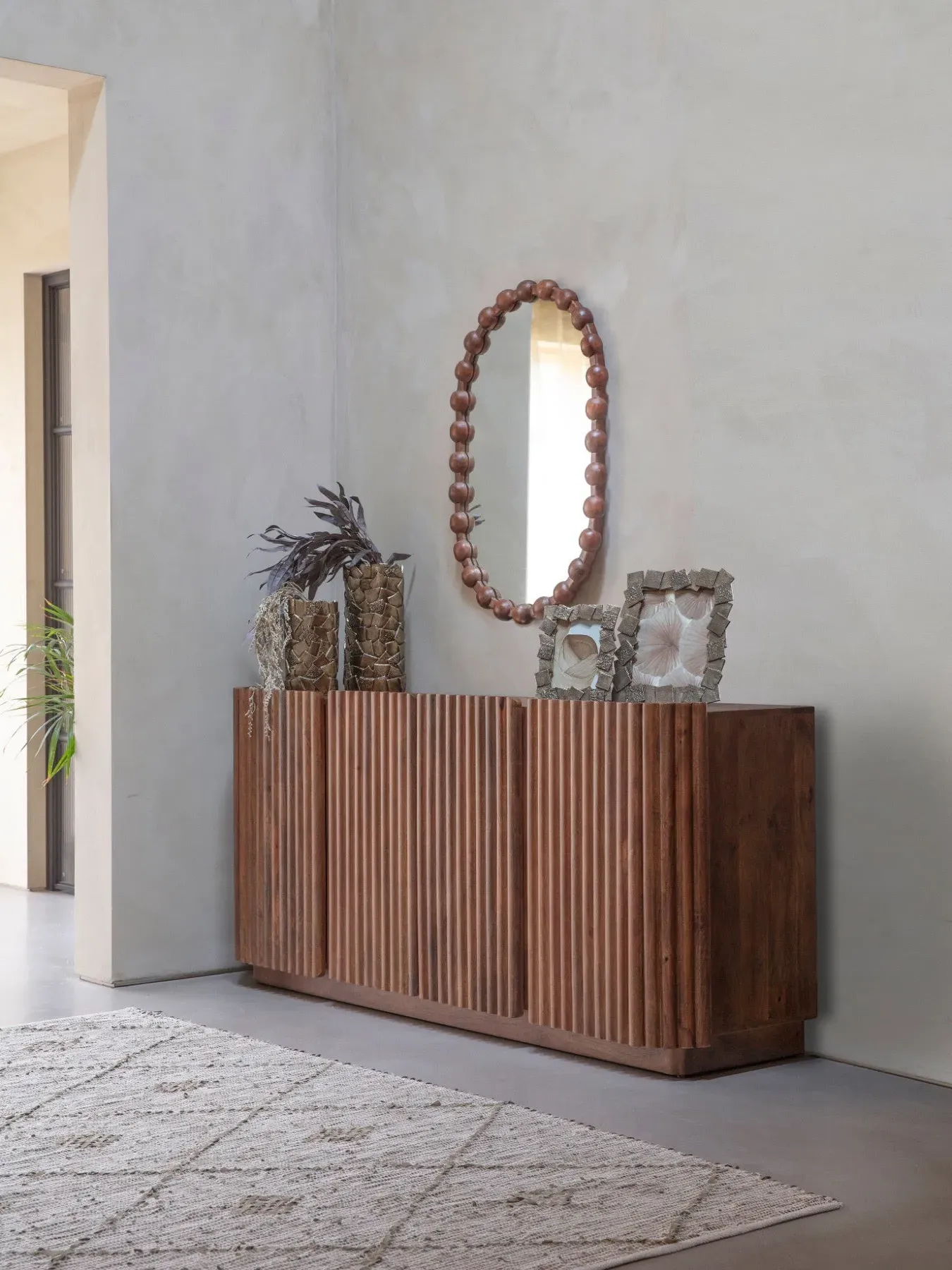Oval Carved Mirror - Brown, Wood