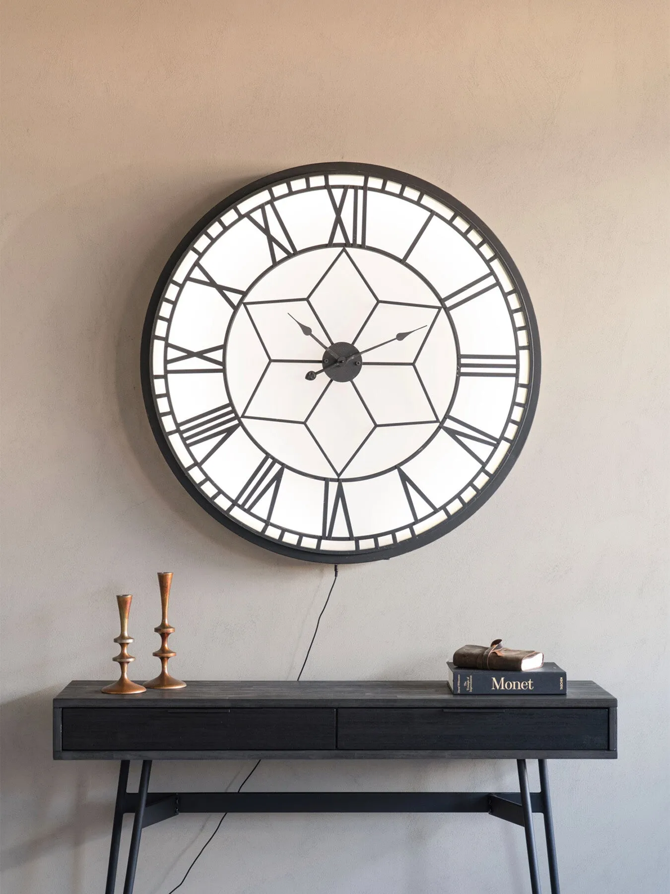 Oversized Backlit Wall Clock - Antique Black, Iron