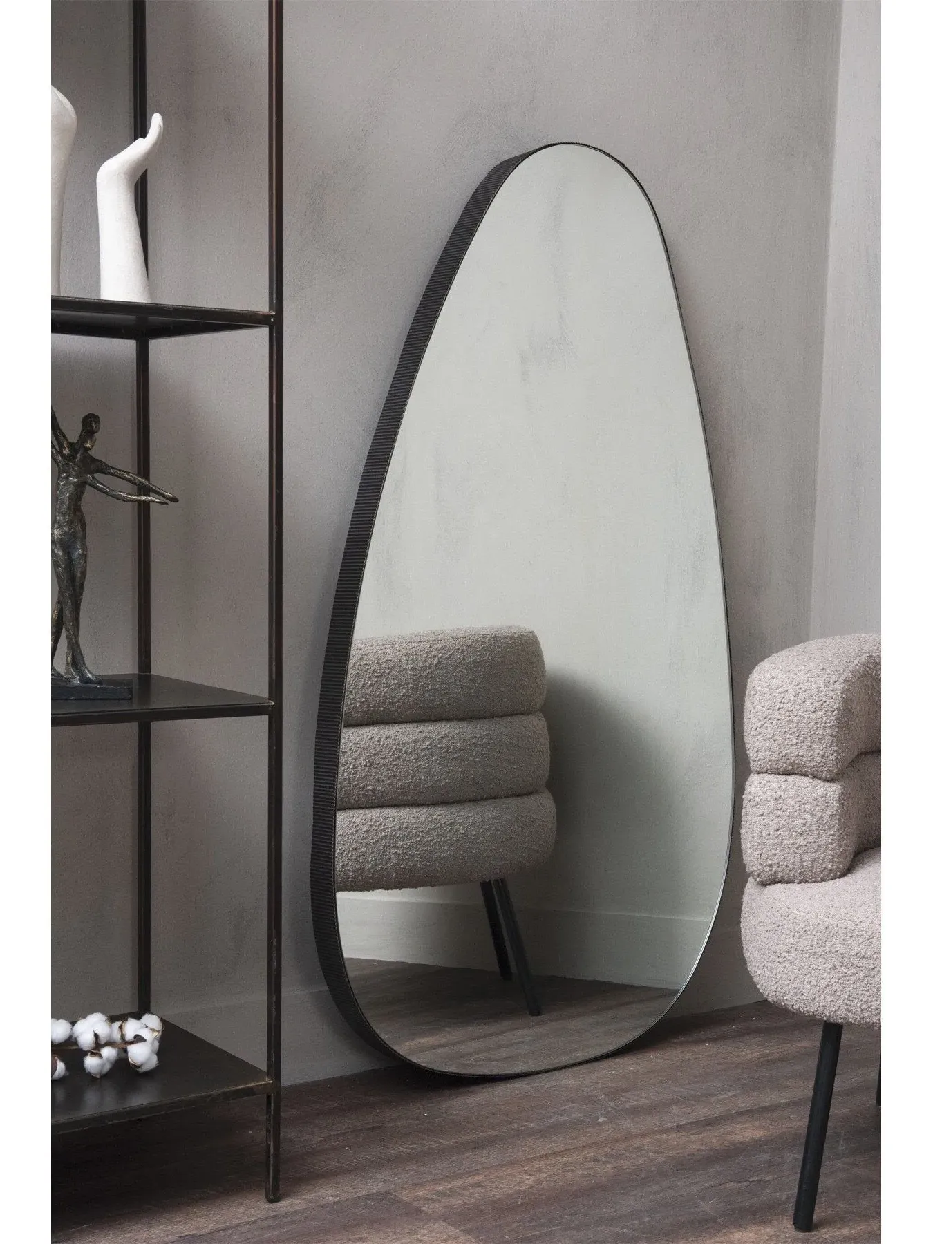 Oversized Metal Framed Mirror - Brown, Oak Wood
