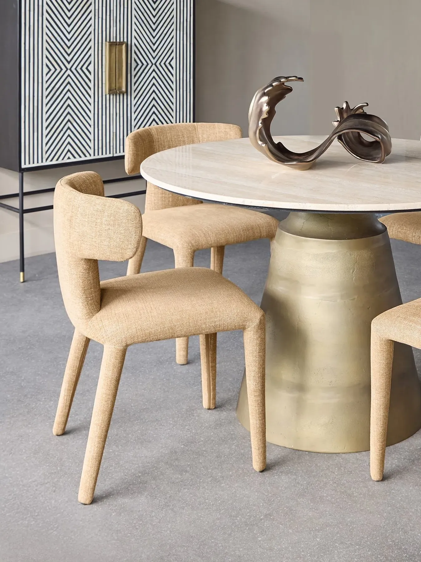 Pair Upholstered Dining Chairs - Beige