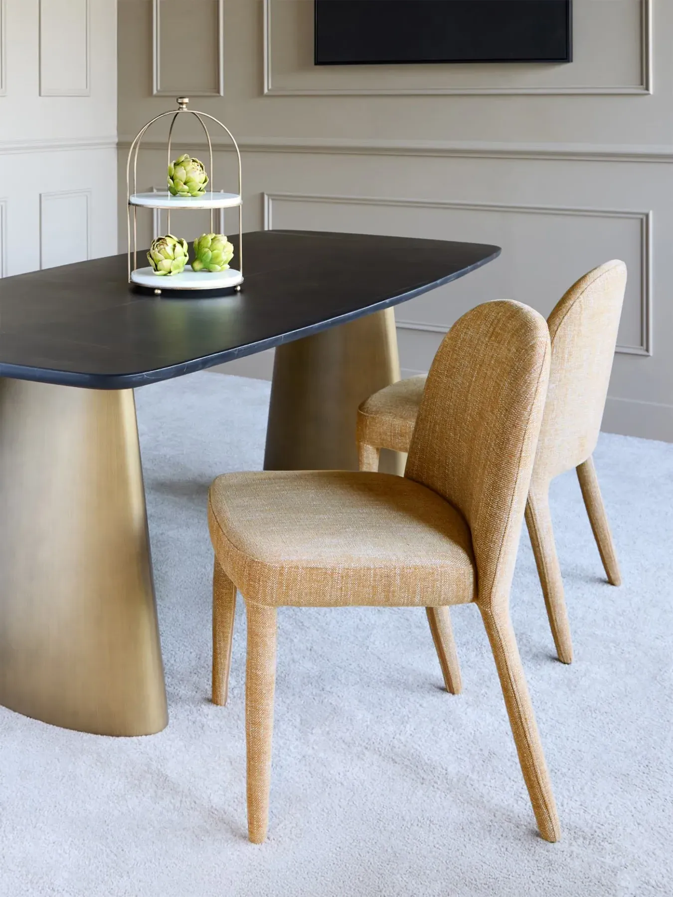 Pair Upholstered Dining Chairs - Beige, Fabric