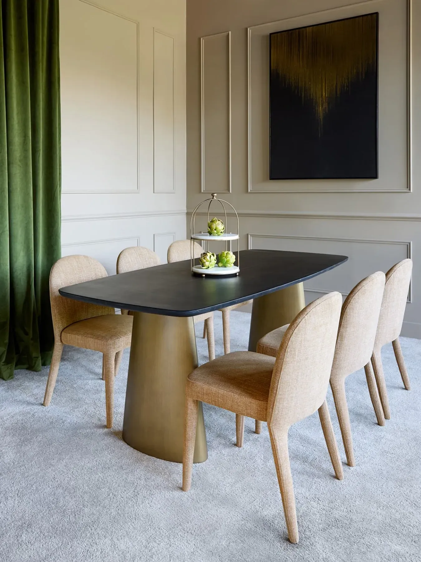 Pair Upholstered Dining Chairs - Beige, Fabric