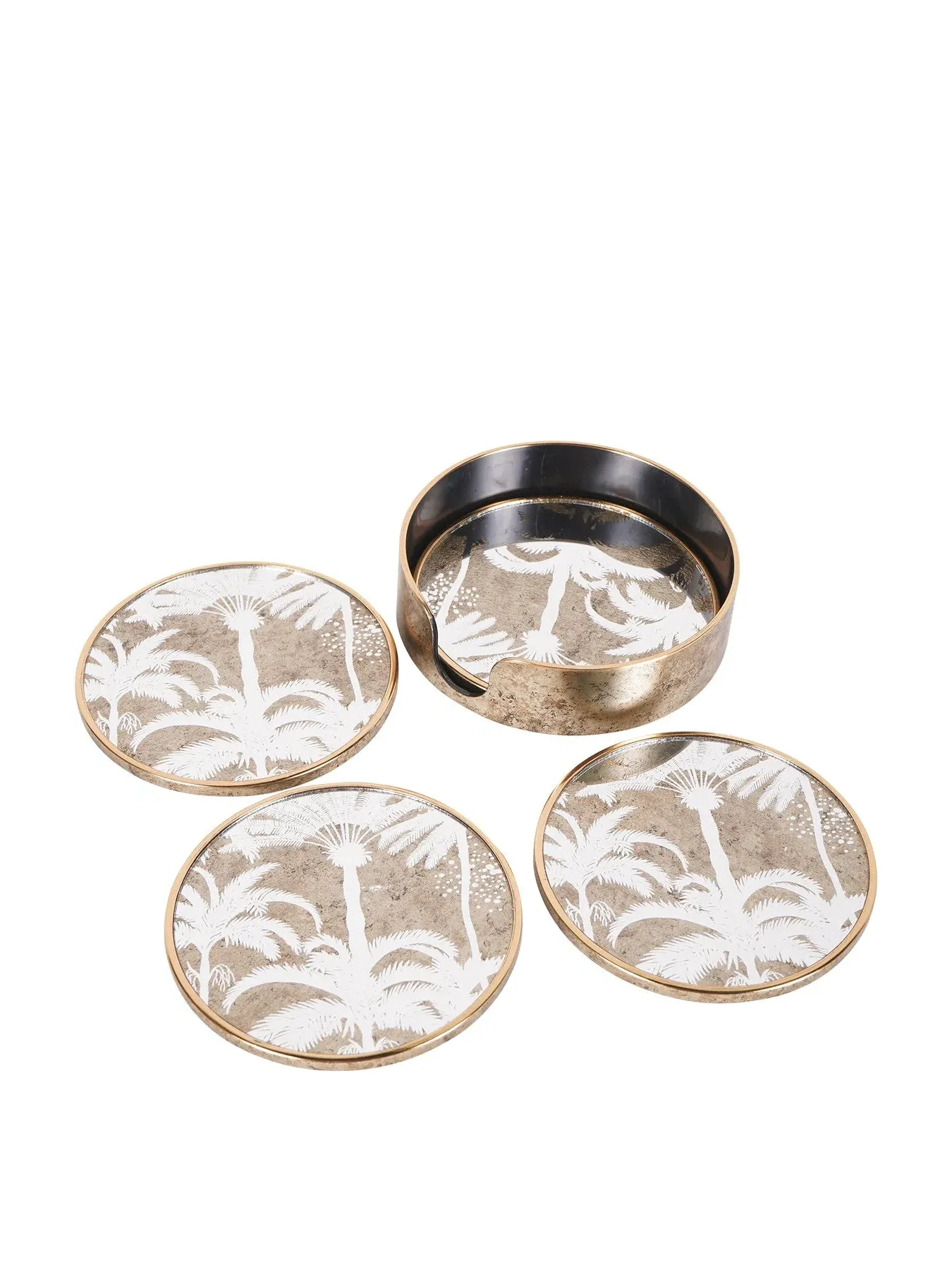 Round Coasters Set of 4 - Antique Gold, Mirror