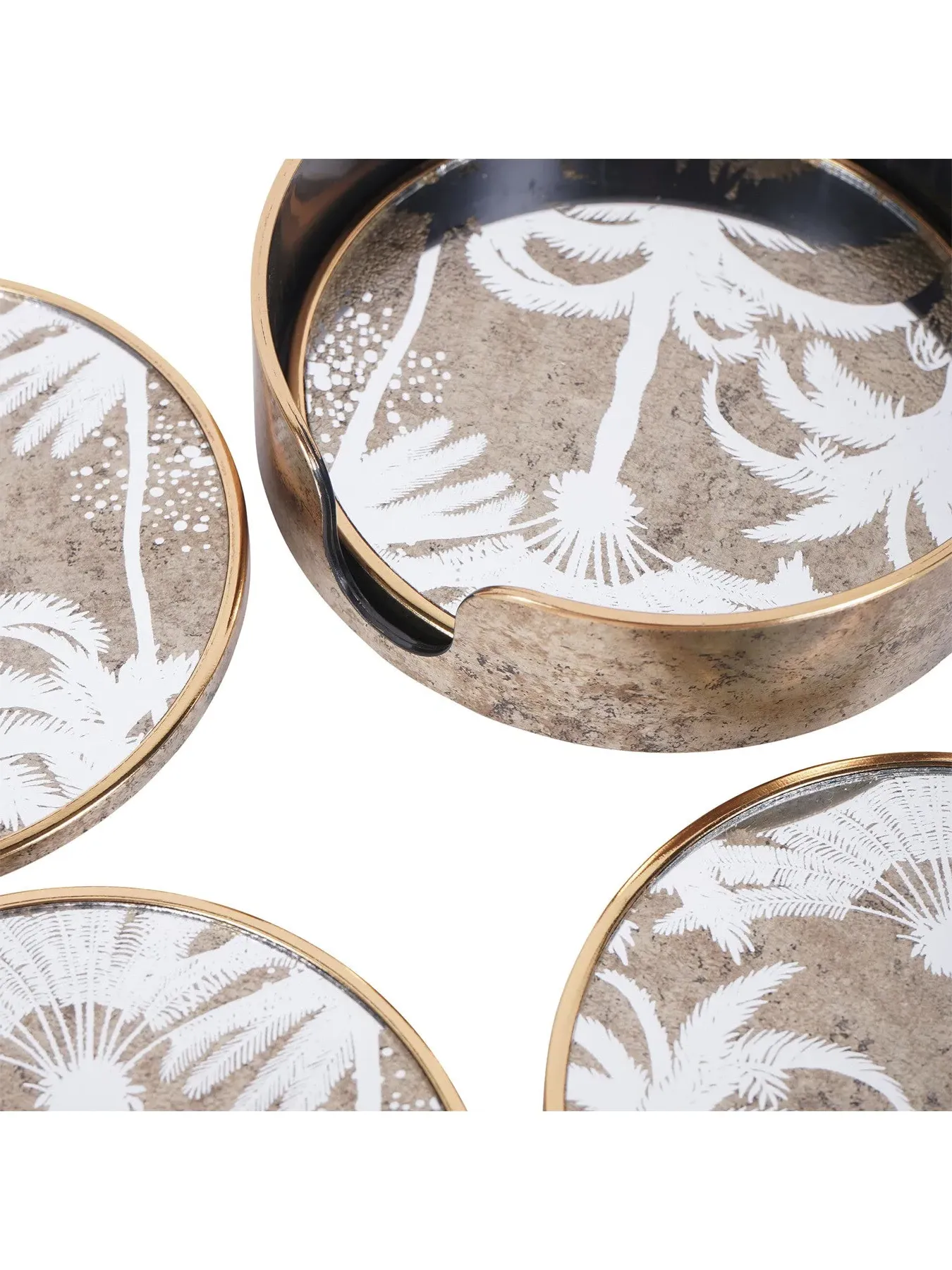 Round Coasters Set of 4 - Antique Gold, Mirror