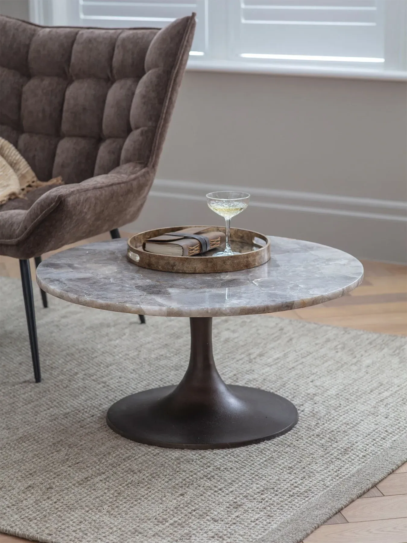 Round Coffee Table - Grey, Smokey Quartz