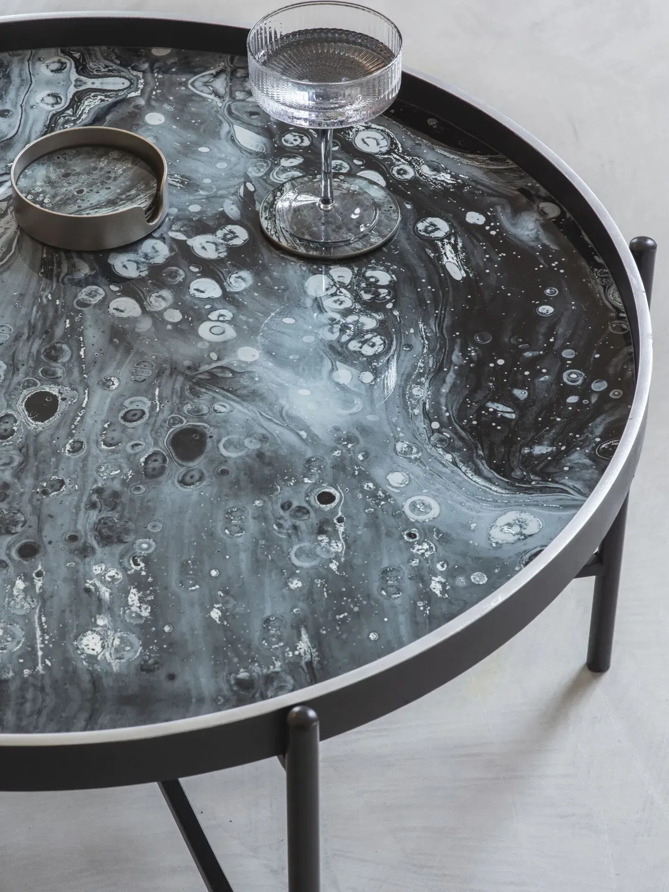 Round Coffee Tray Table with Storage - Silver
