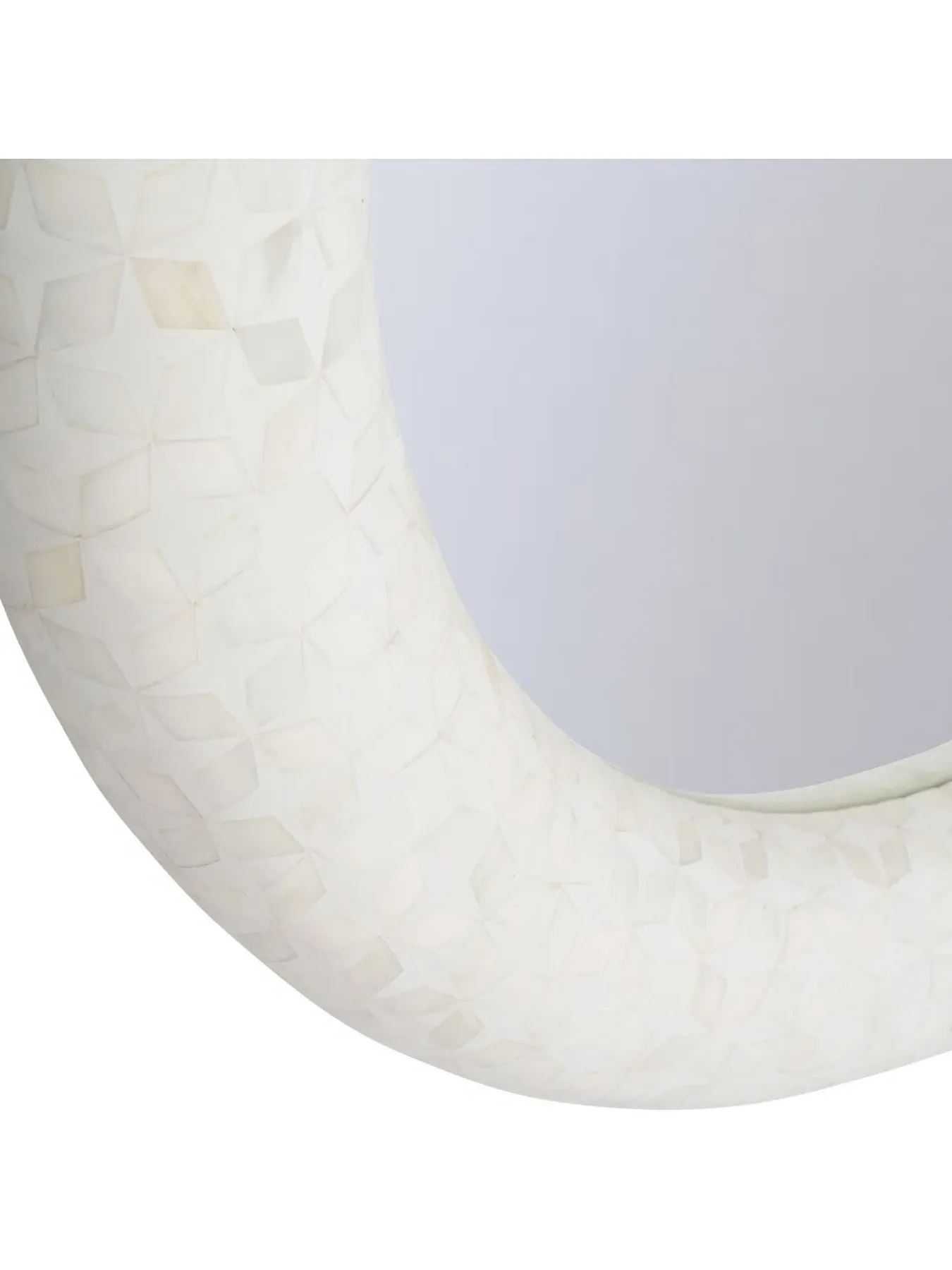 Round Mirror with Bone Inlay - White