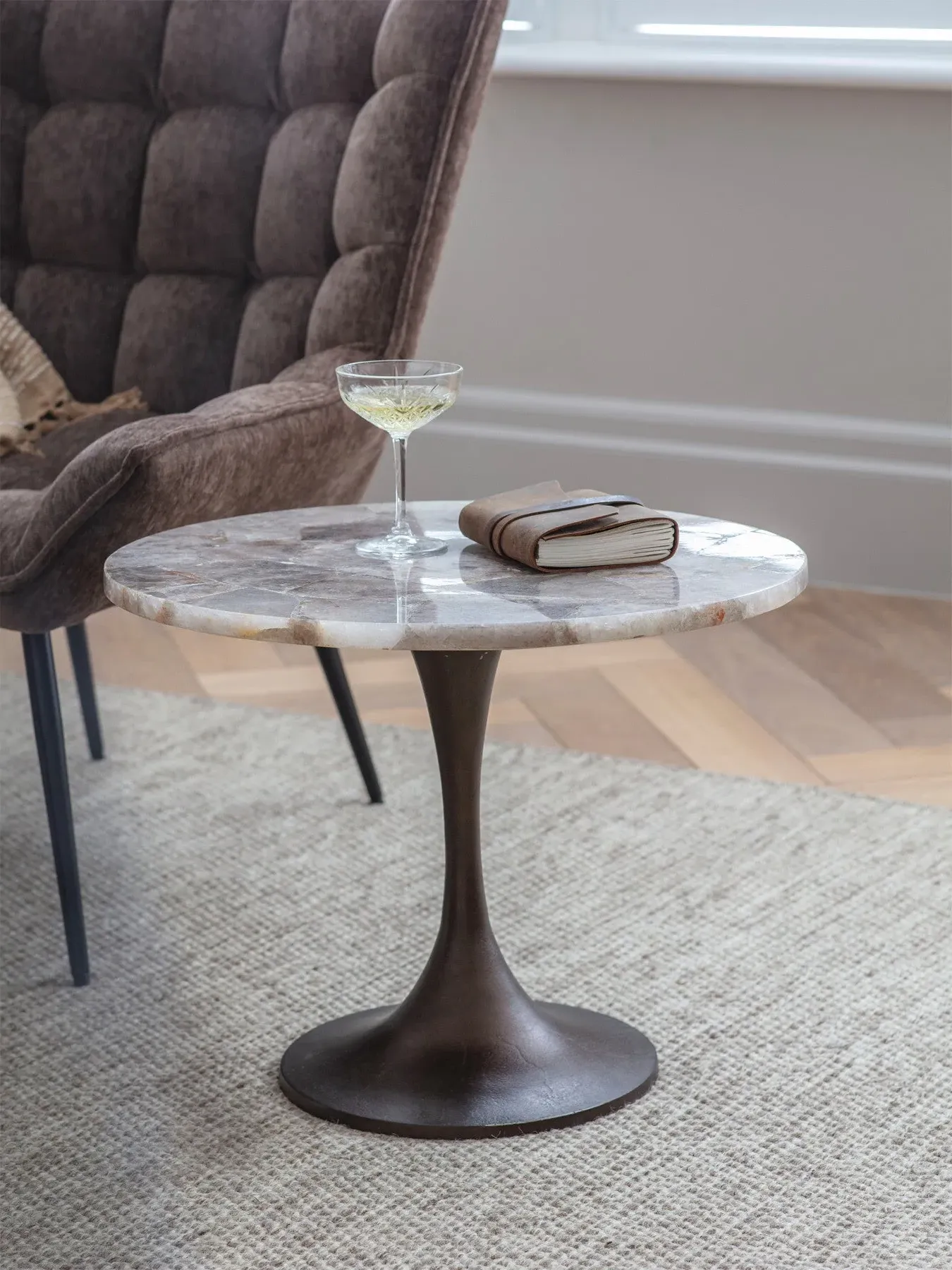 Round Side Table - Grey, Smokey Quartz