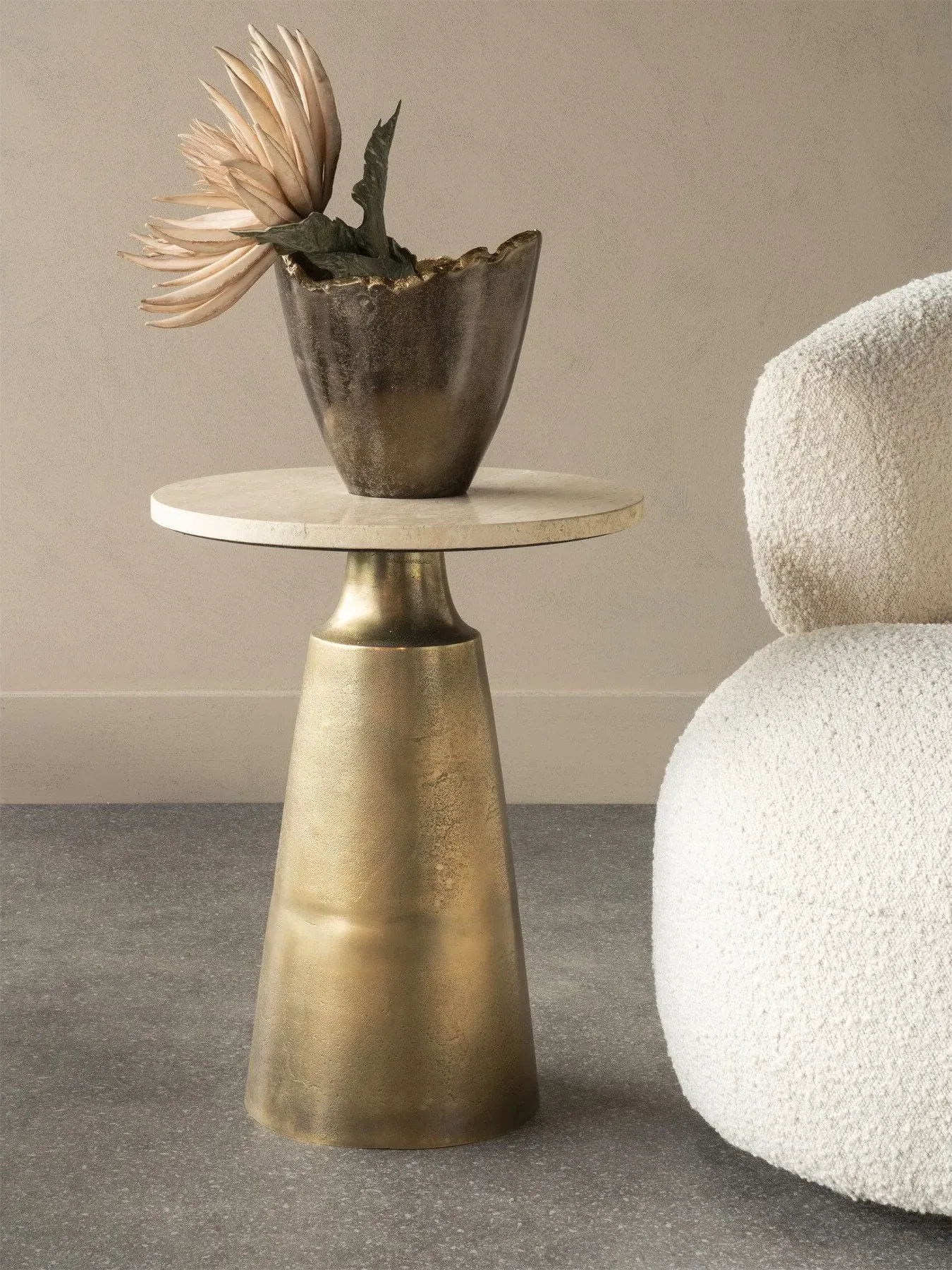 Round Side Table - Peach, Travertine