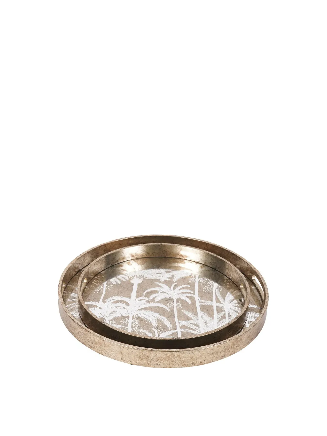 Set of 2 Decorative Trays - Antique Gold, Mirror