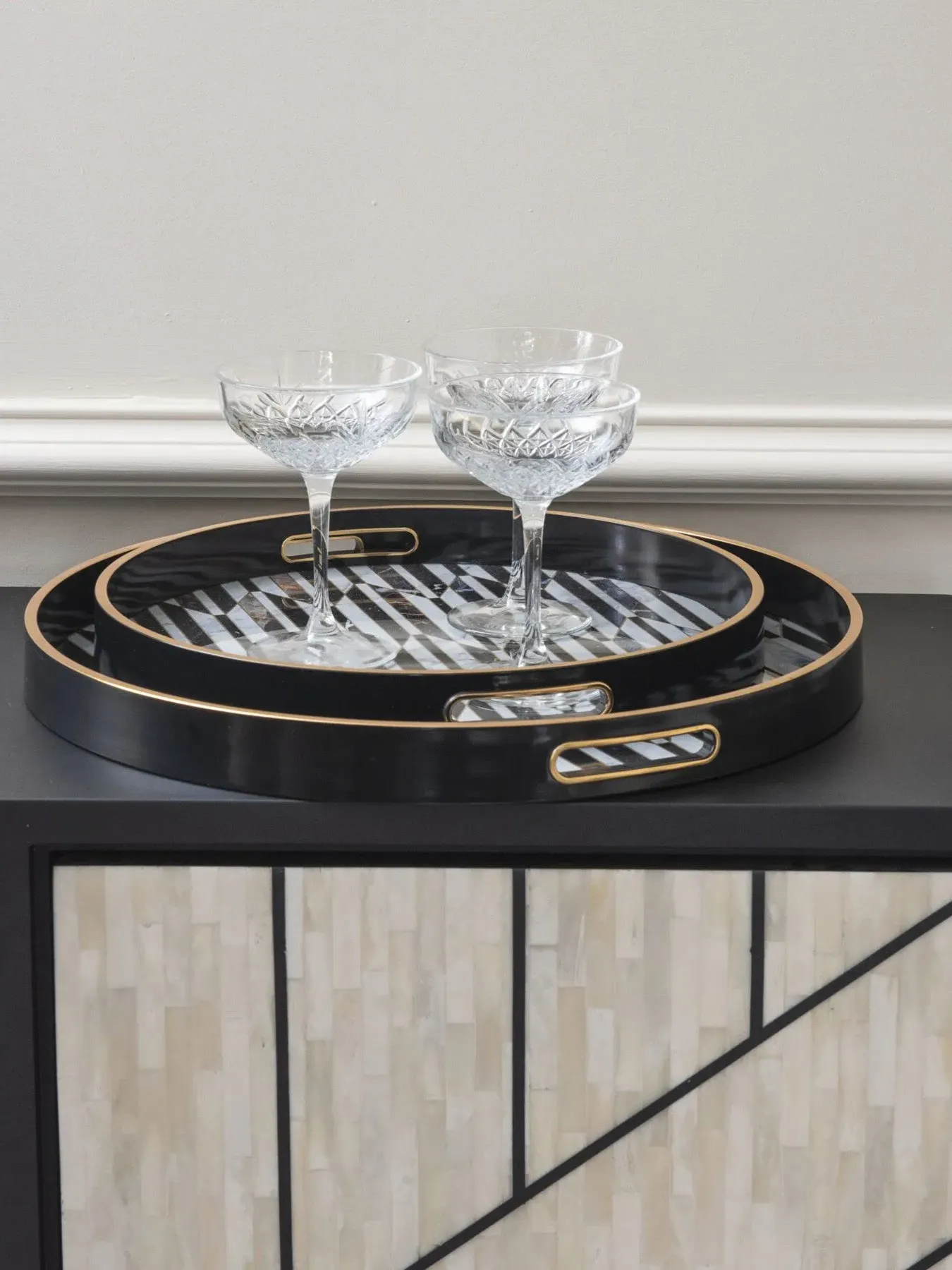Set of 2 Geometric Pattern Decor - Black, Gold