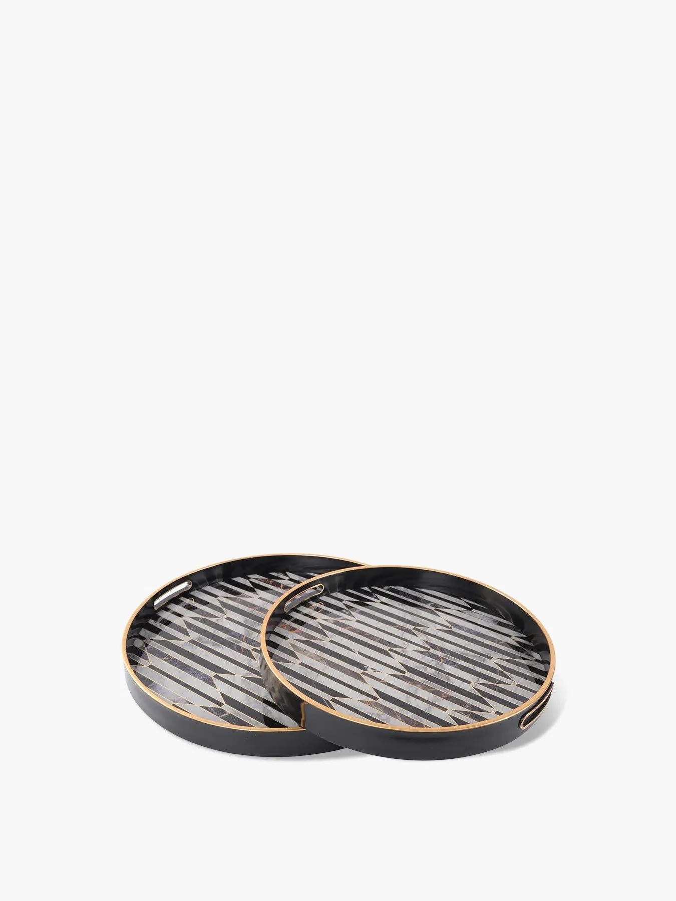 Set of 2 Geometric Pattern Decor - Black, Gold image