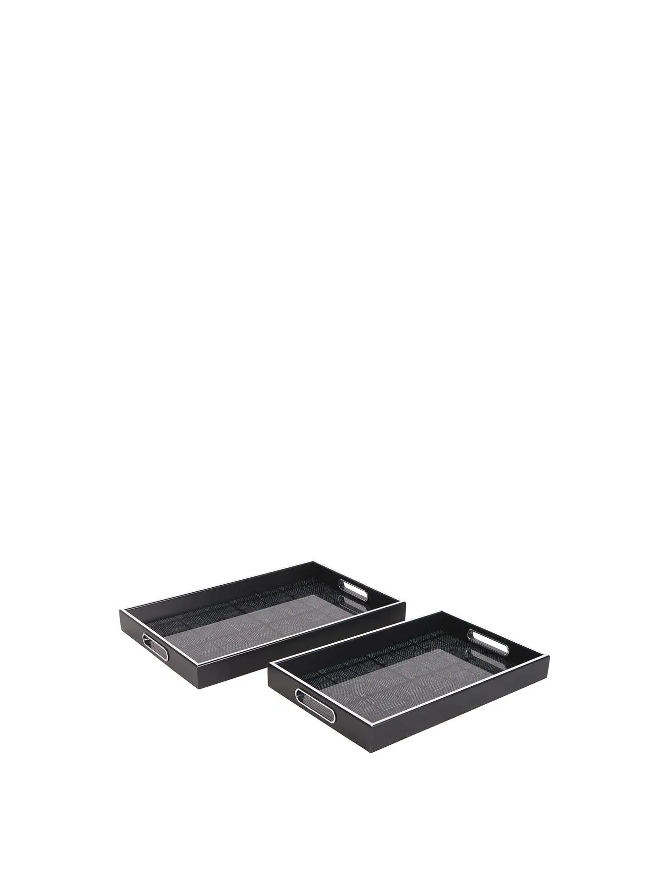 Set of 2 Rectangular Trays - Black, Square Pattern