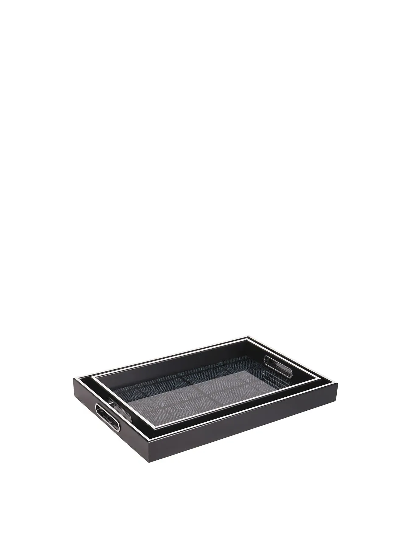 Set of 2 Rectangular Trays - Black, Square Pattern