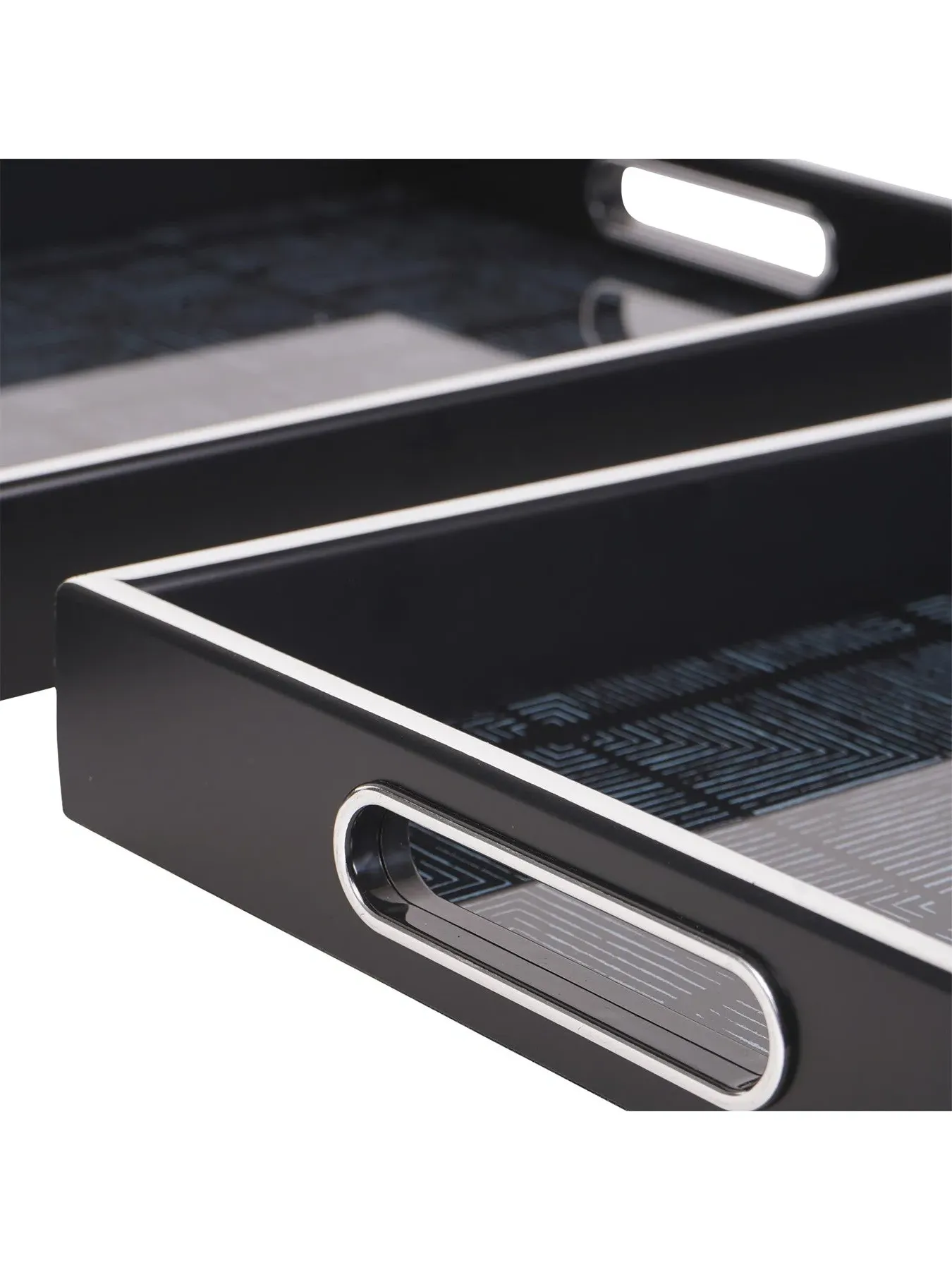 Set of 2 Rectangular Trays - Black, Square Pattern
