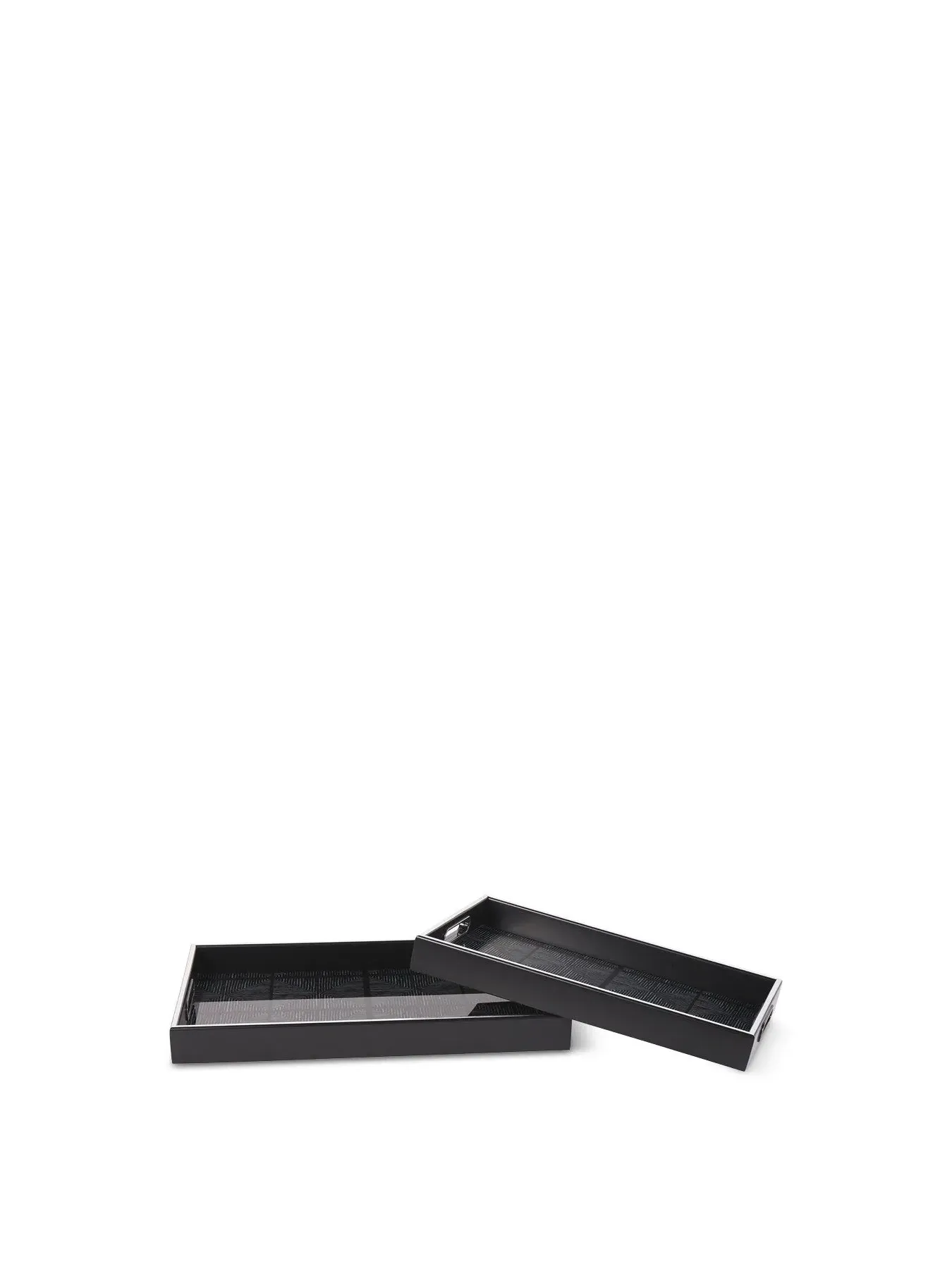 Set of 2 Rectangular Trays - Black, Square Pattern image
