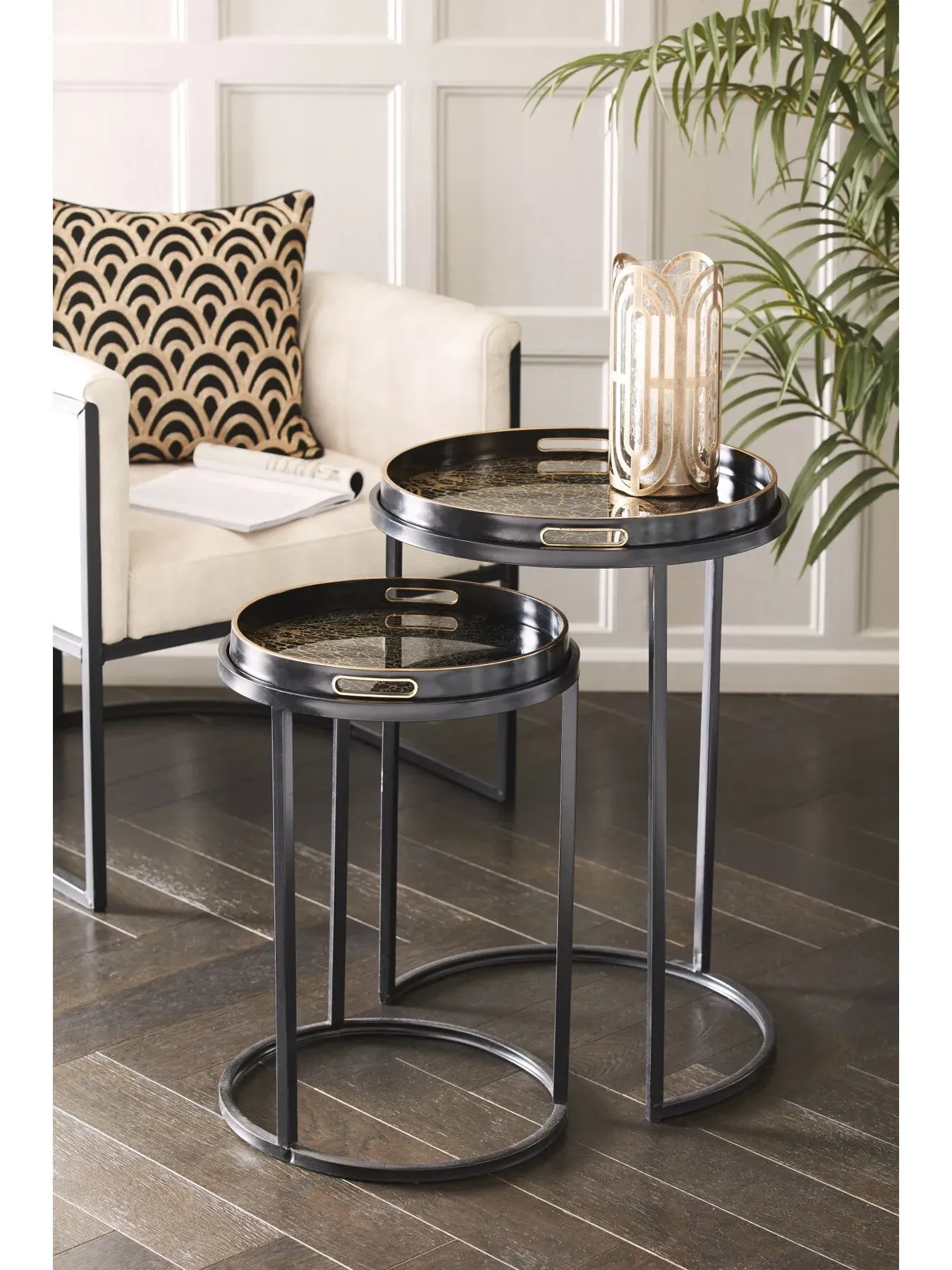 Set of 2 Side Tables Coral Design - Multi