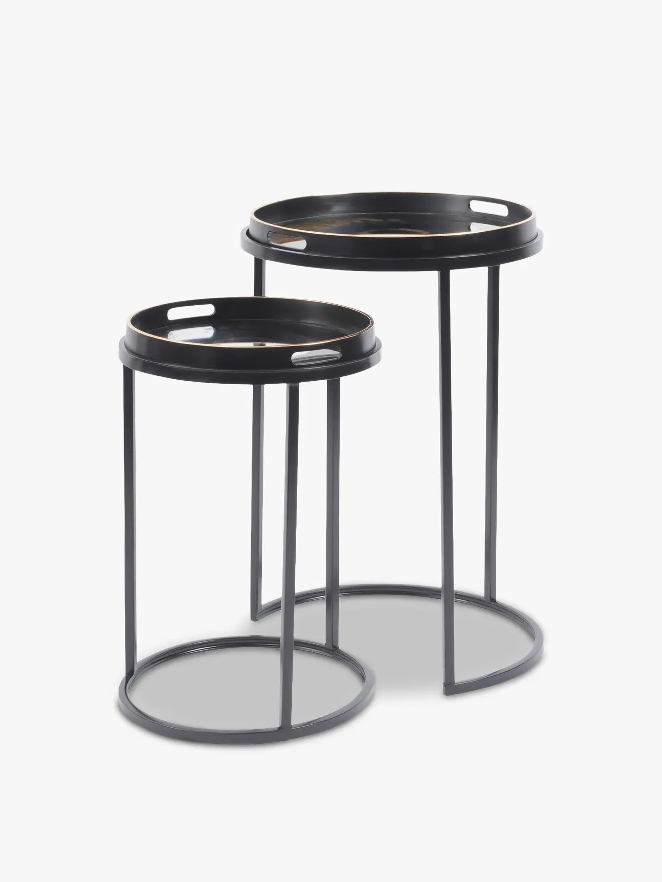 Set of 2 Side Tables with Swirl Design - Black, Gold image